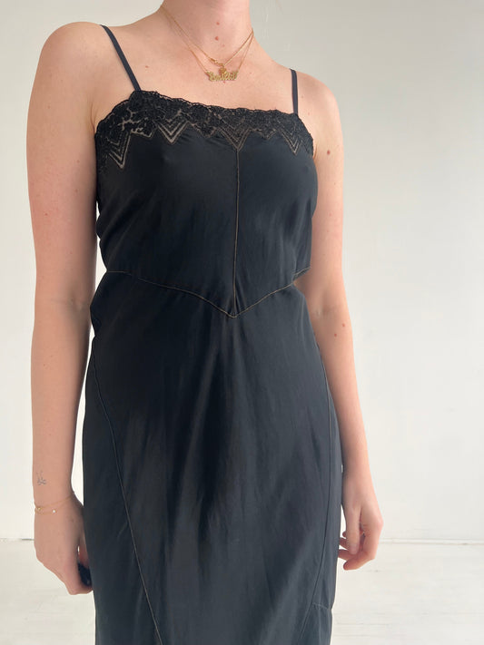 Vintage 1930s Black Silk Slip Dress