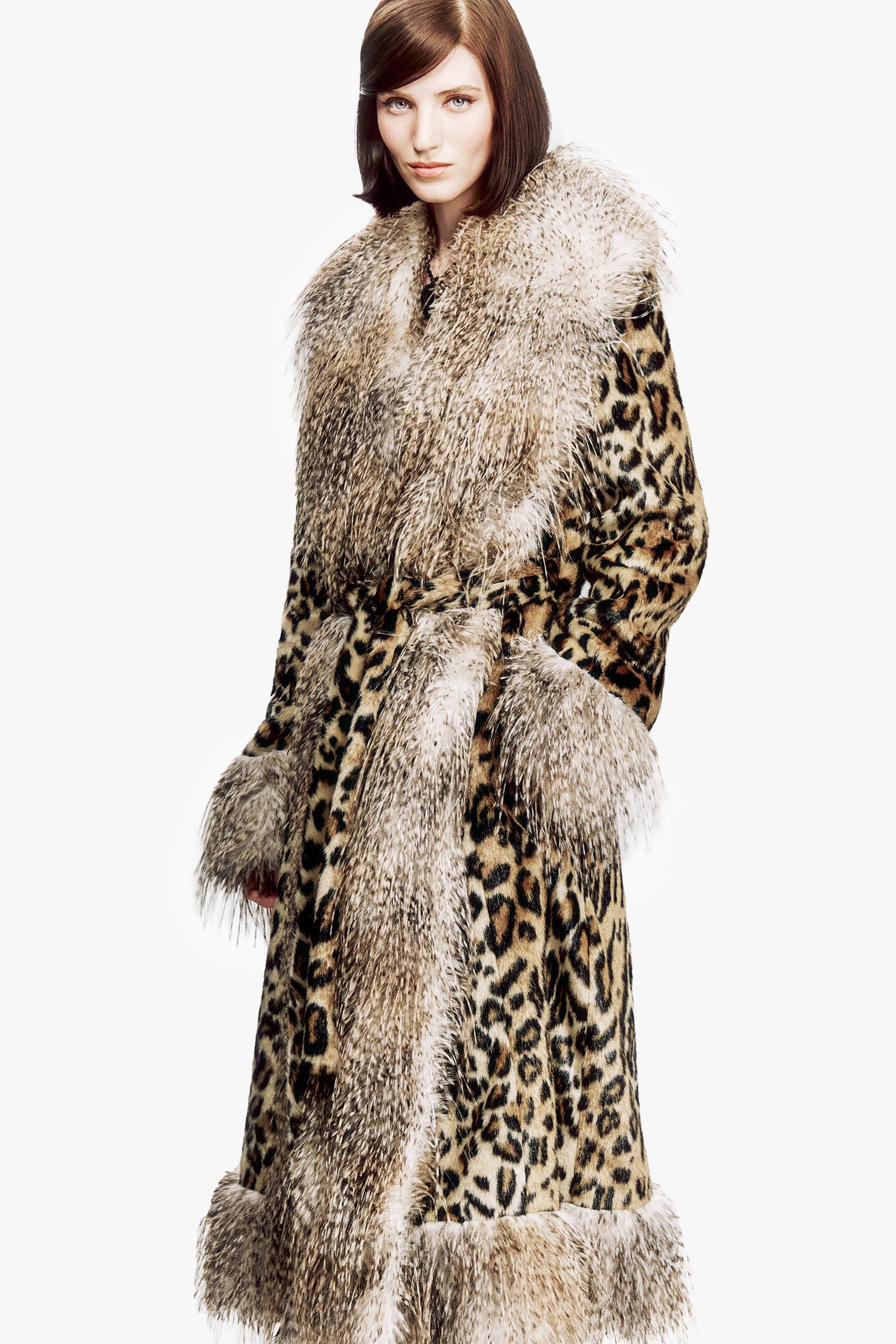 Leopard Faux Fur Belted Coat