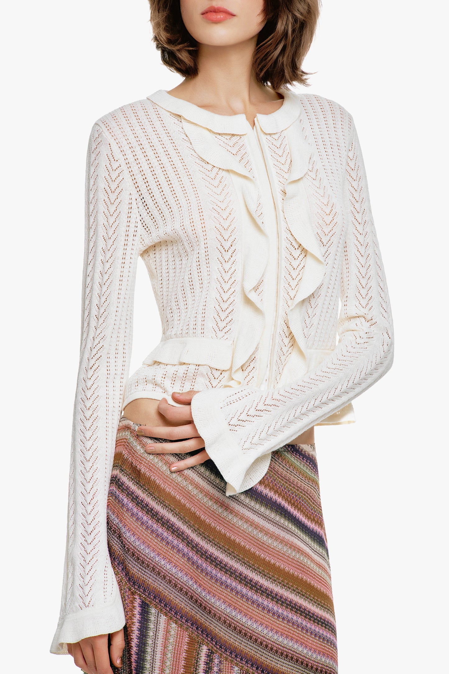 Victorian Pointelle Knitwear Cardigan - Cream