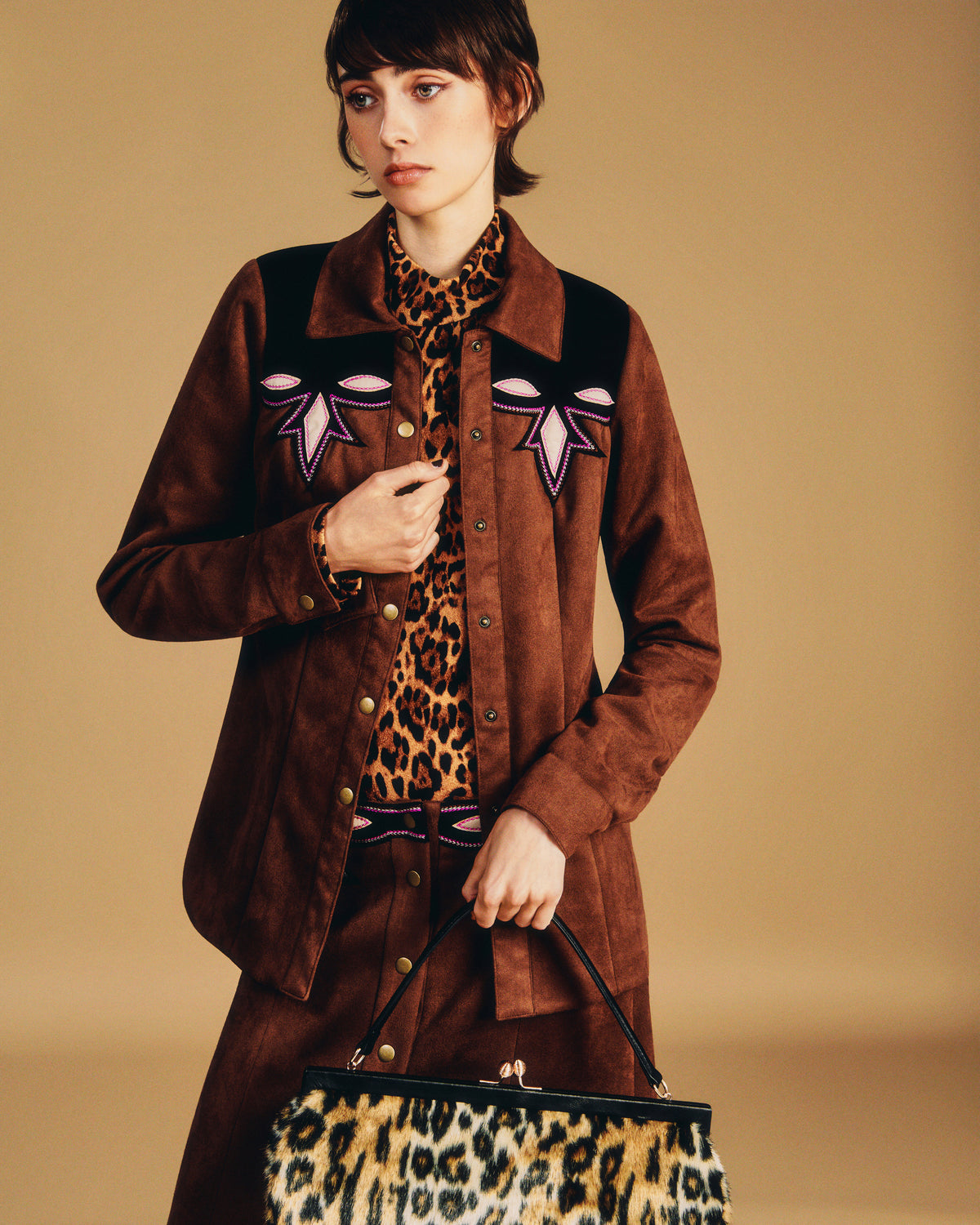 Faux Suede Appliqué Overshirt