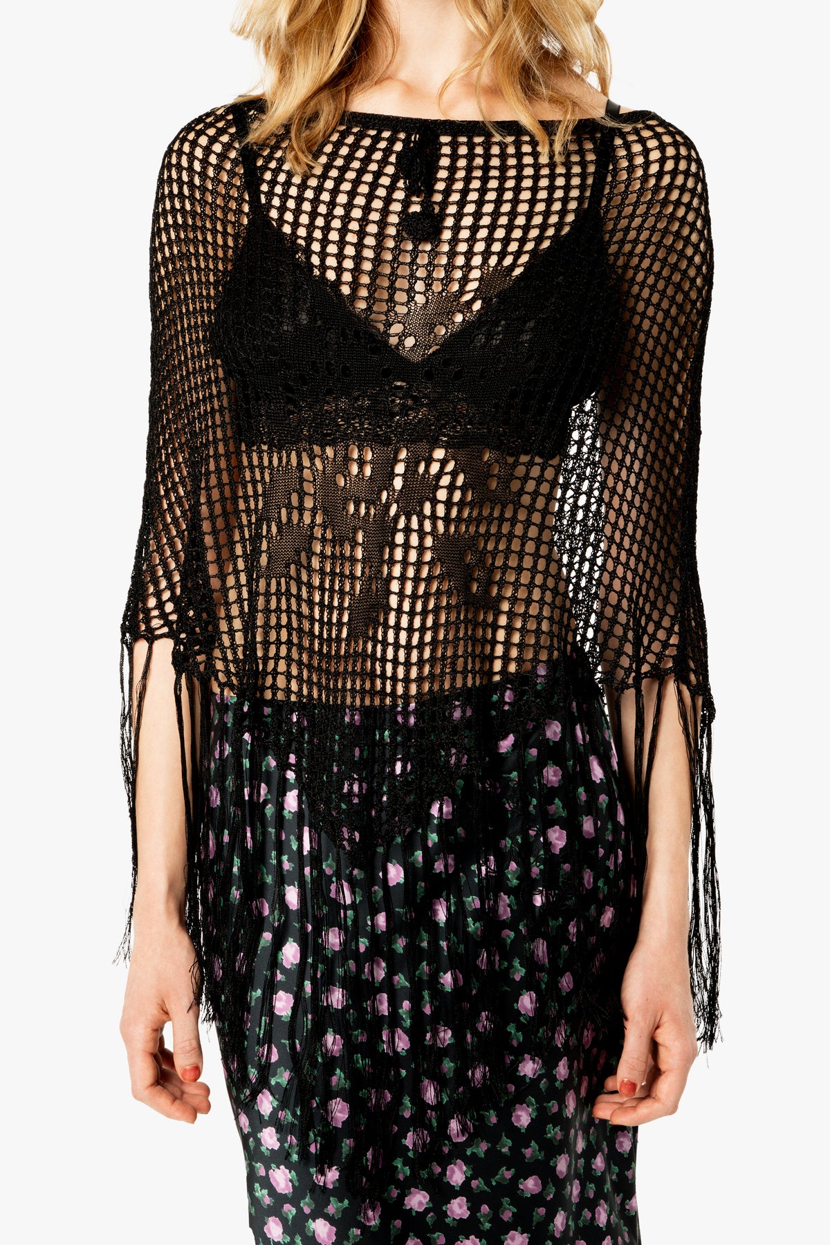 Crochet Fringe Poncho - Licorice
