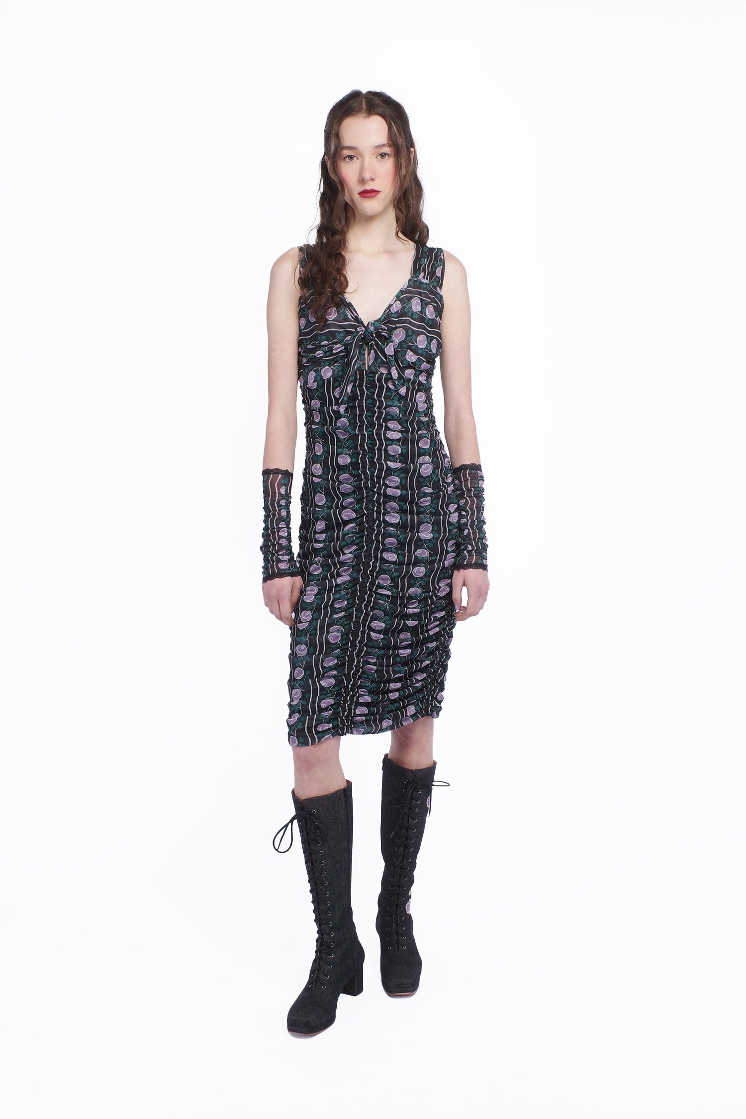 Rosetti Mesh Ruched Tie Dress – Anna Sui Rosetti Mesh Ruched Tie Dress – Anna Sui