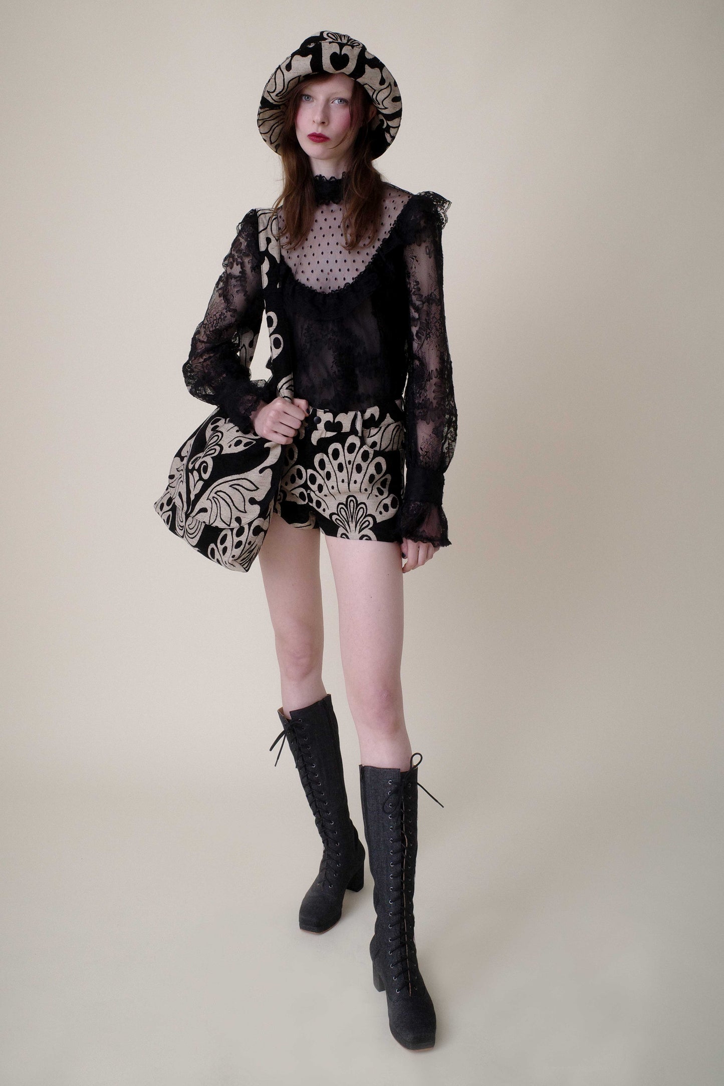 Tapestry Mini Shorts, Black & Gray Floral, A Must-Have for Your Tapestry Cape Ensemble