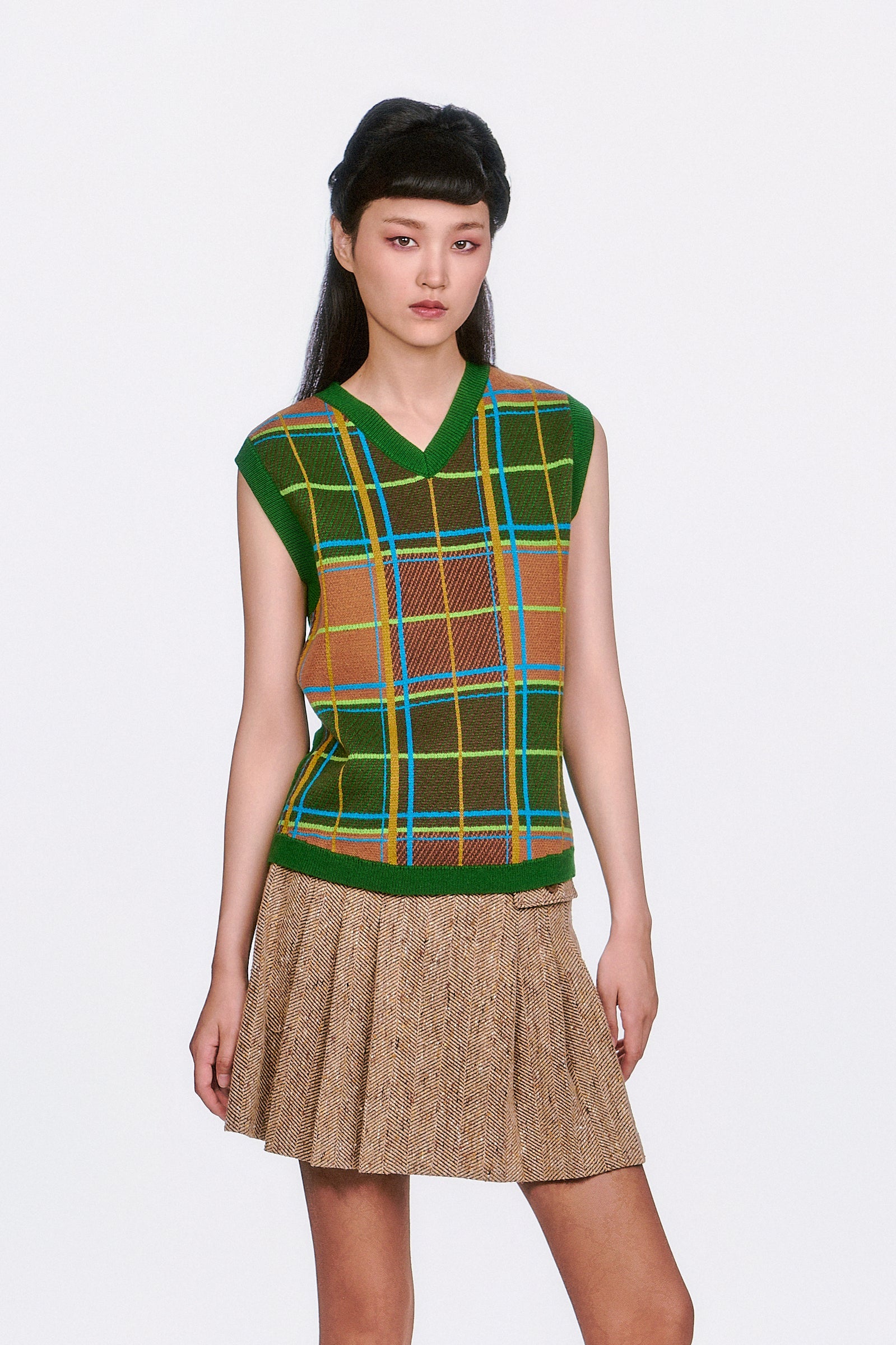 Plaid Sweater Vest Leaf Green – Anna Sui - Main Image