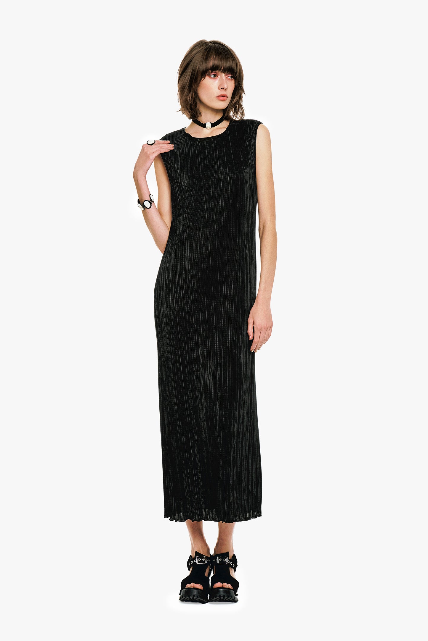 Plissé Sleeveless Maxi Dress