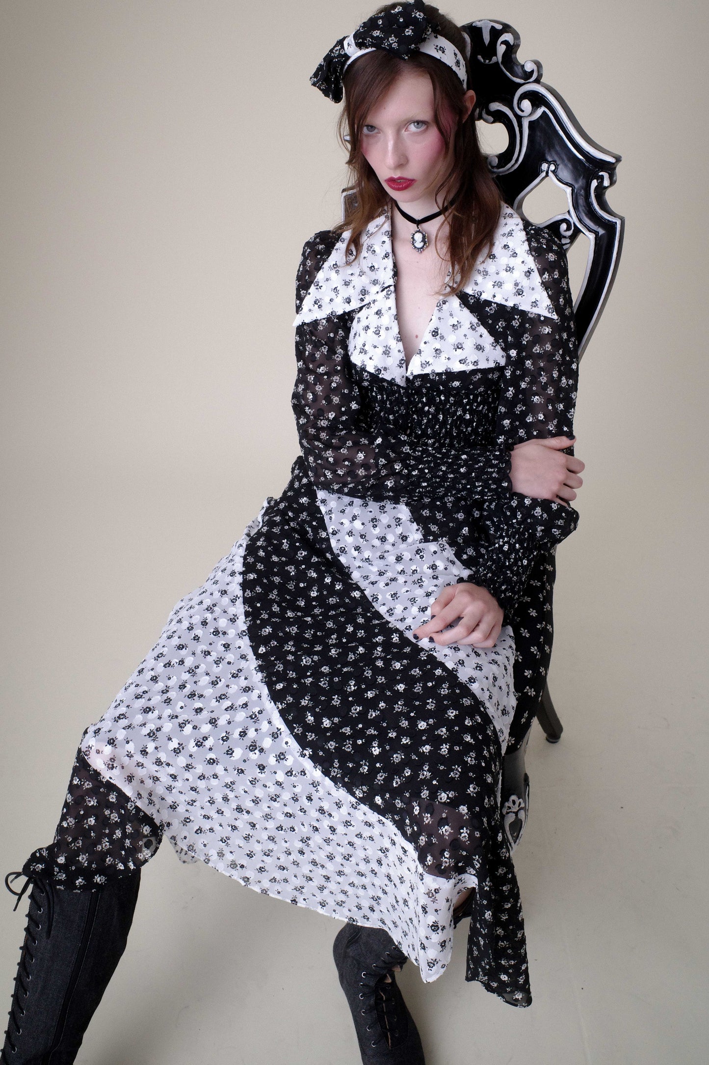 Ditsy Dot Chiffon Contrast Flowy Skirt