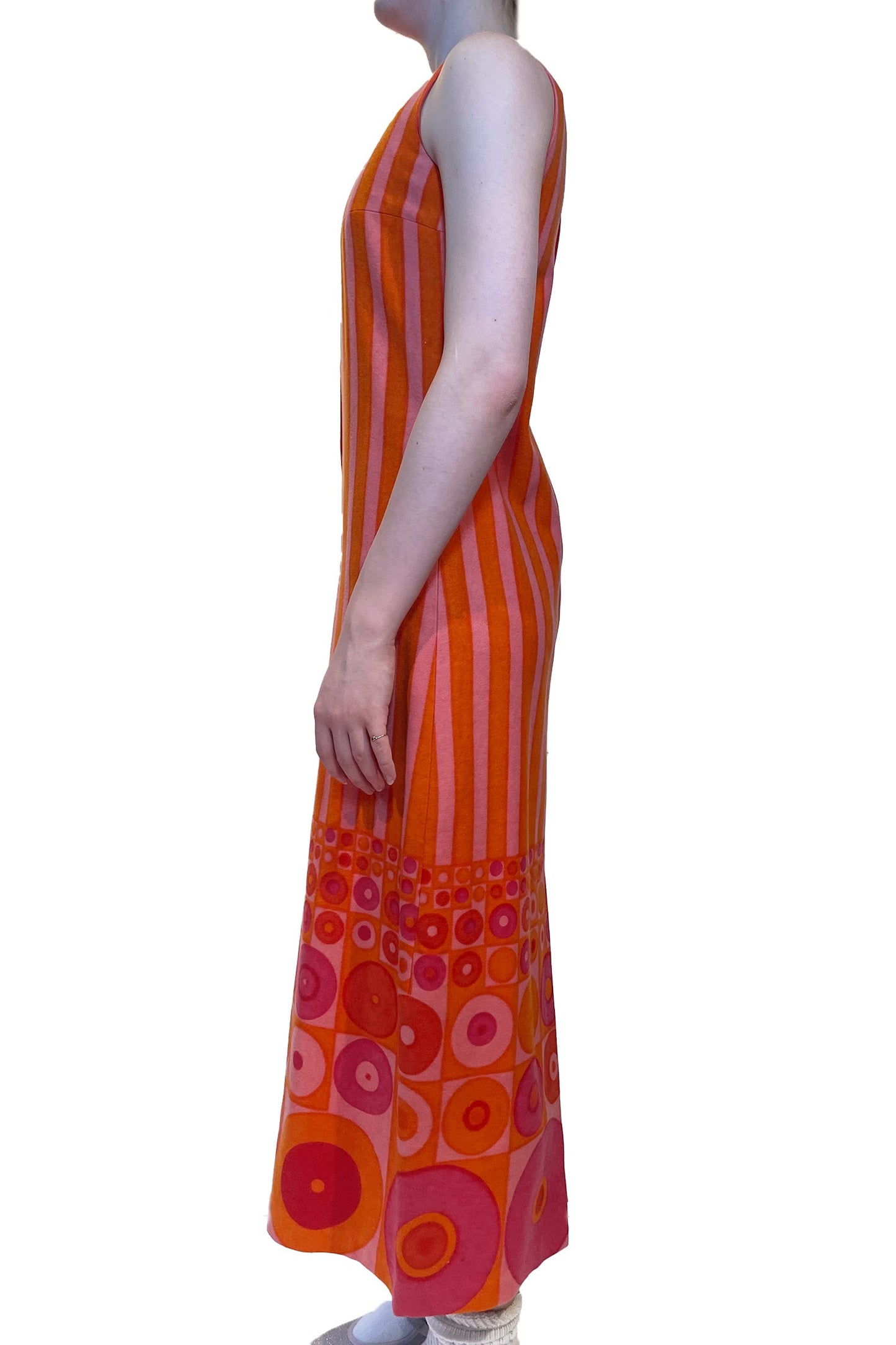 Vintage Carola Pink Orange Stripe Sleeveless Dress
