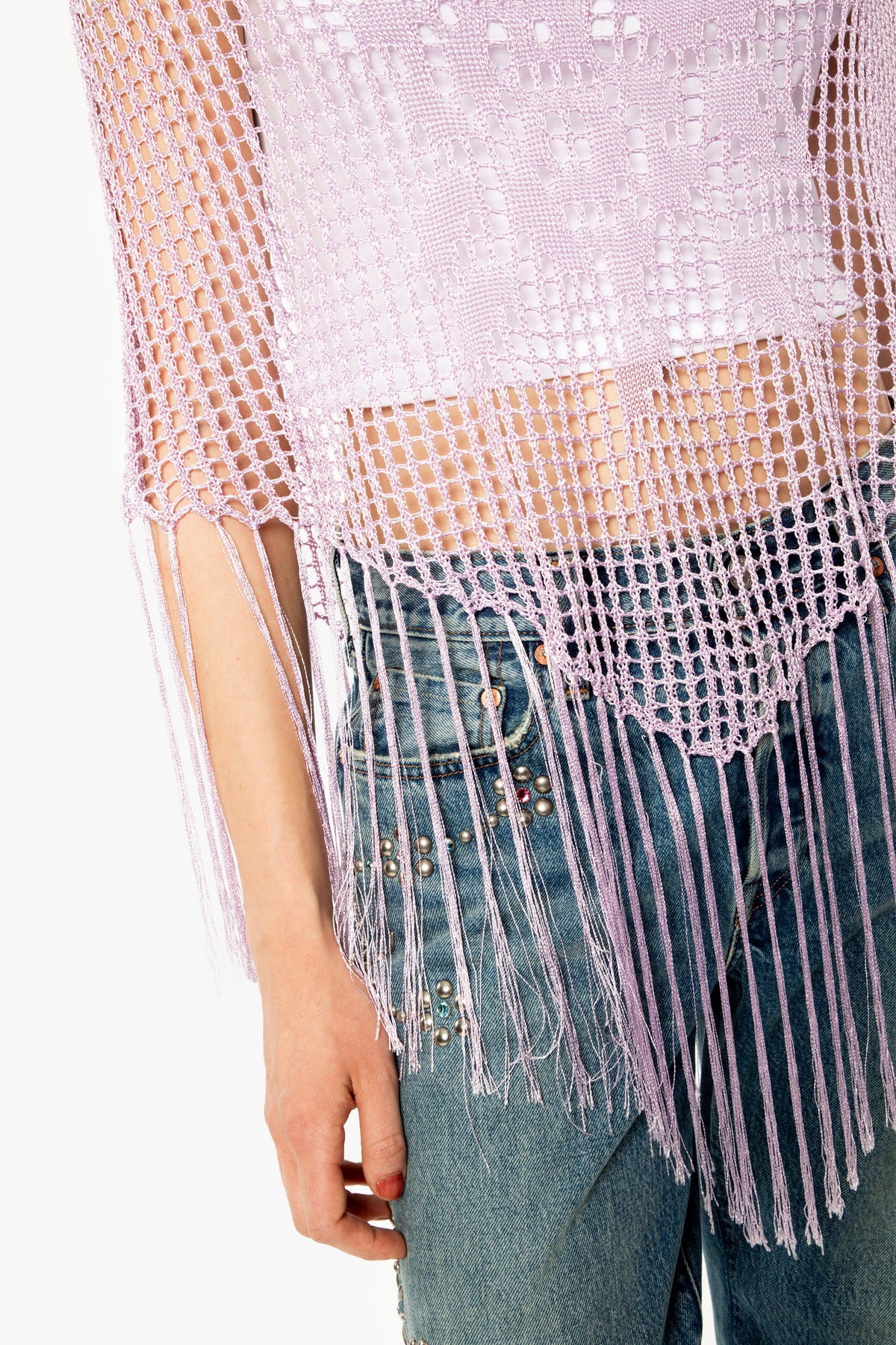 Crochet Fringe Poncho - Lavender
