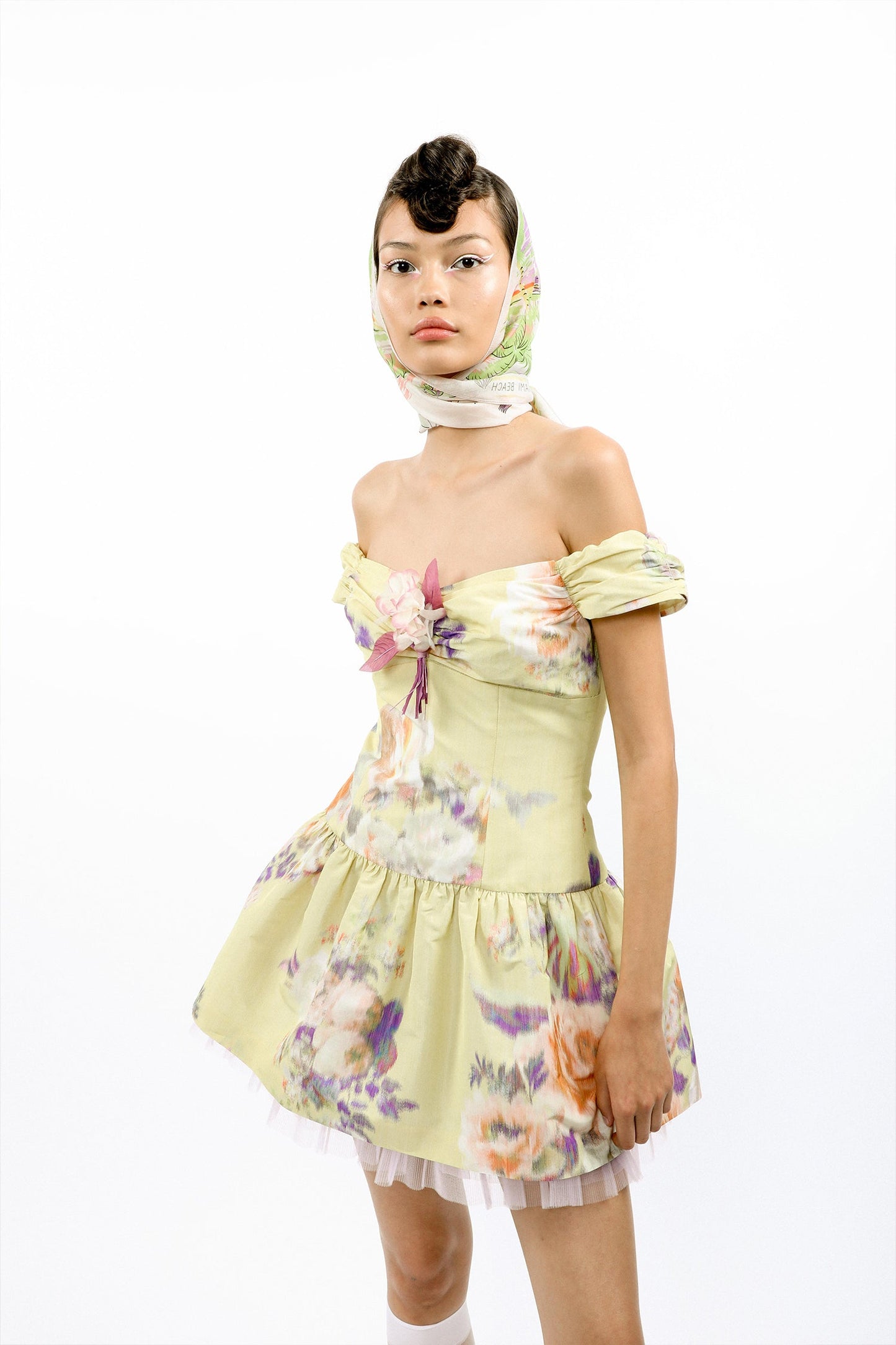 The Cabbage Rose Taffeta Sweetheart Dress brings romance with an under white lace at bottom