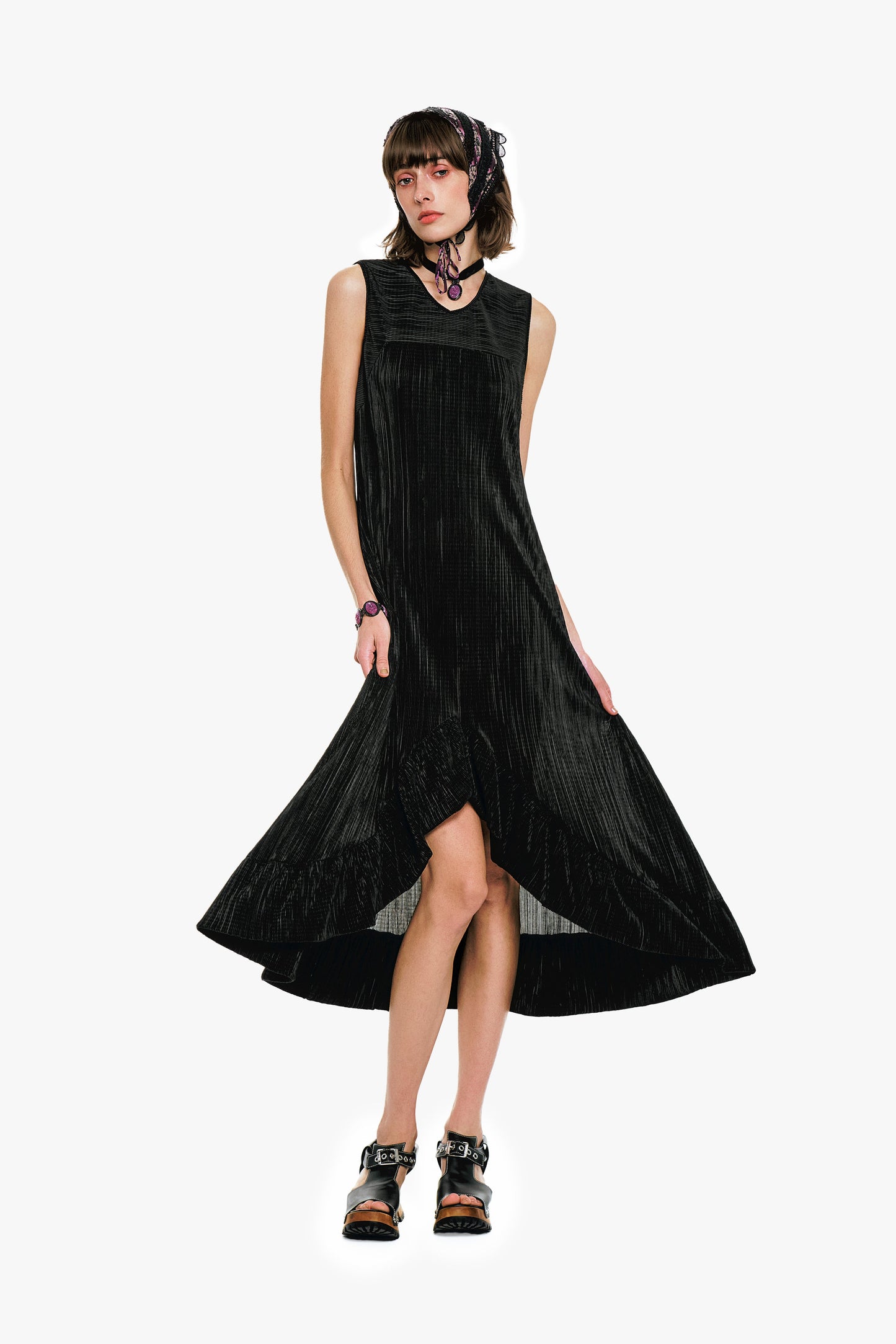 Plissé Hi-Low Dress