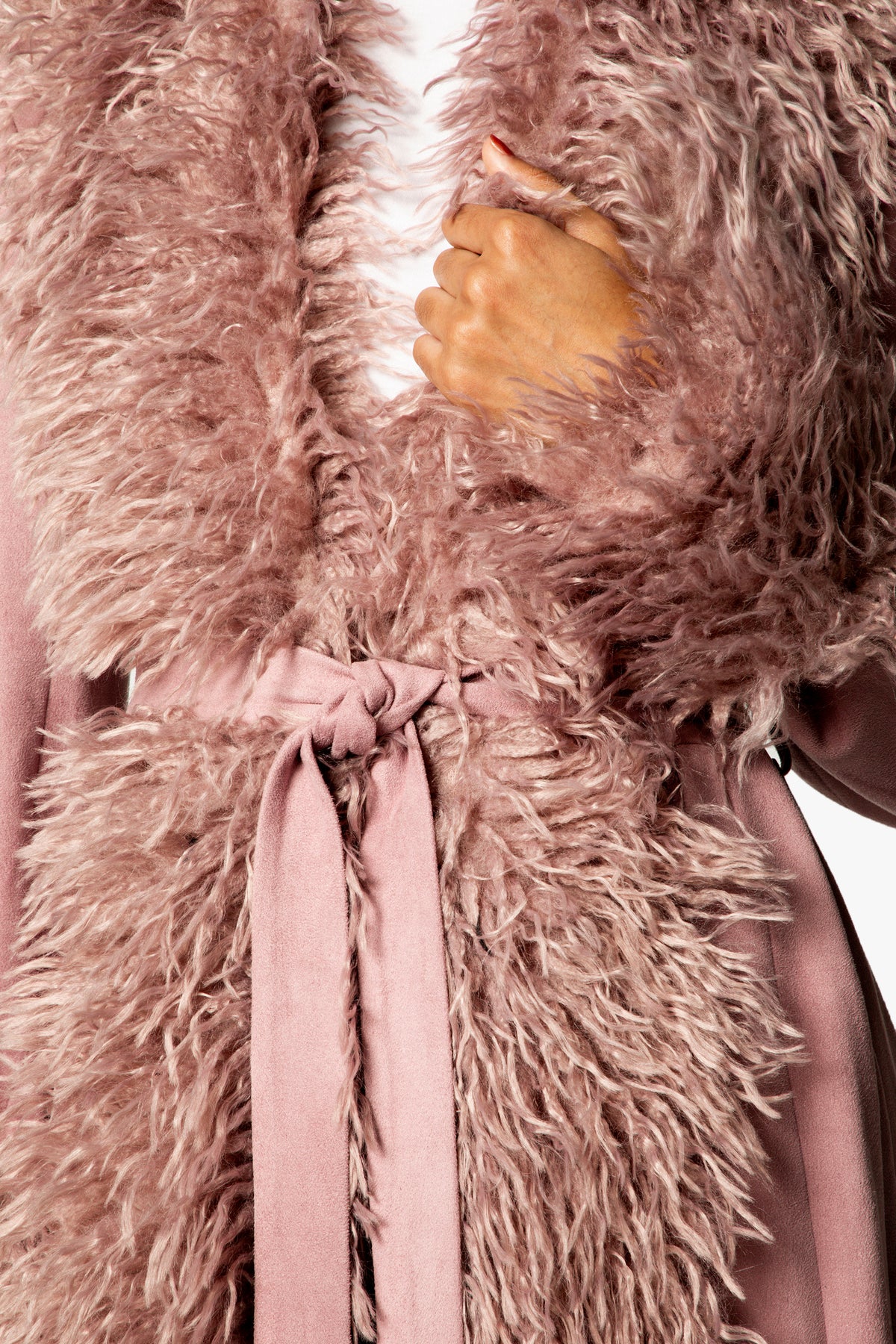Faux Suede & Fur Belted Coat