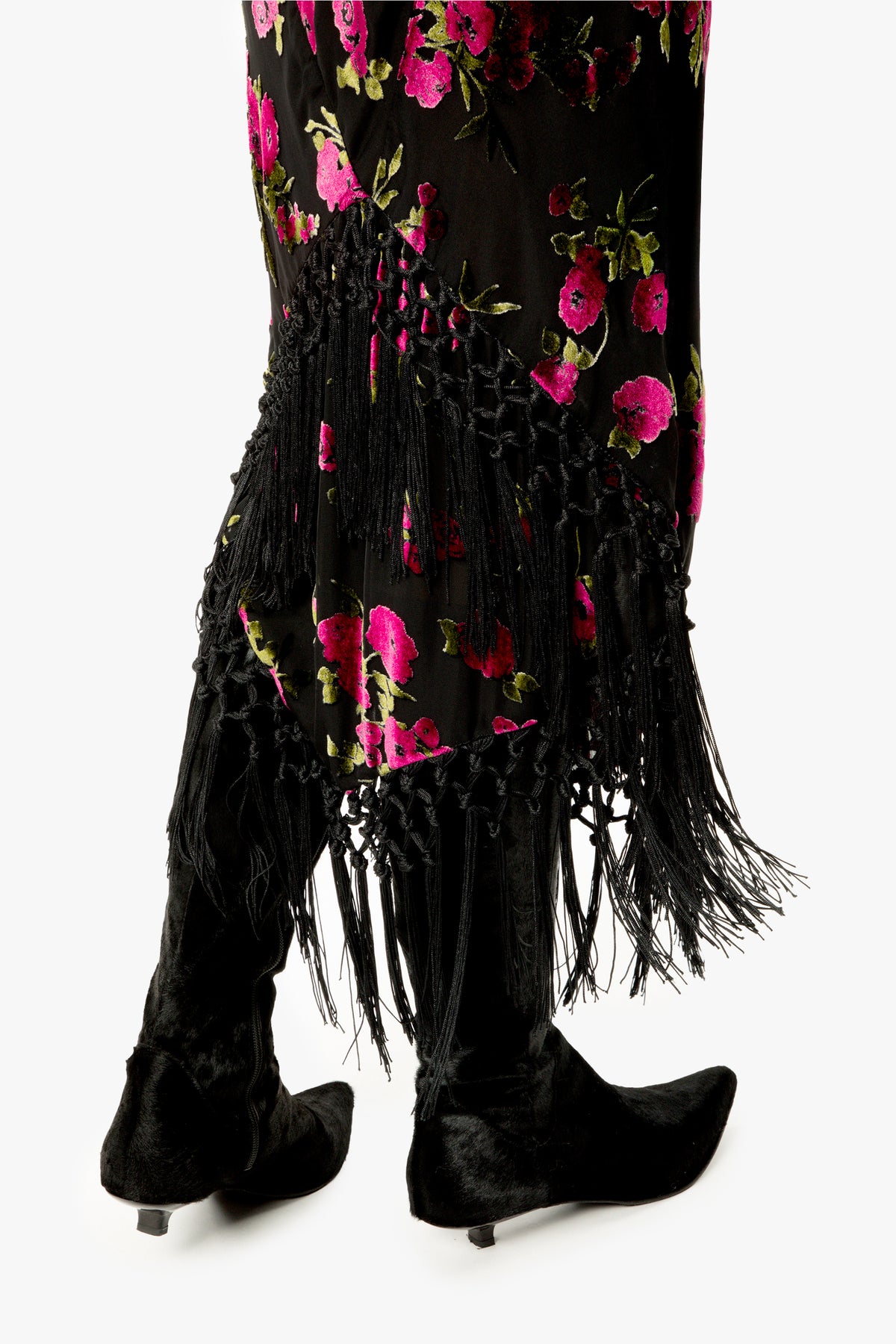 Rose Burnout Fringe Skirt