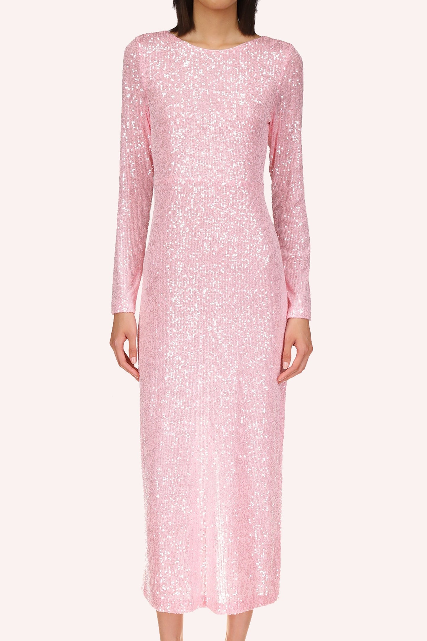Sequin Mesh Dress Baby Pink by Anna Sui is a sophisticated gown in a soft baby pink color