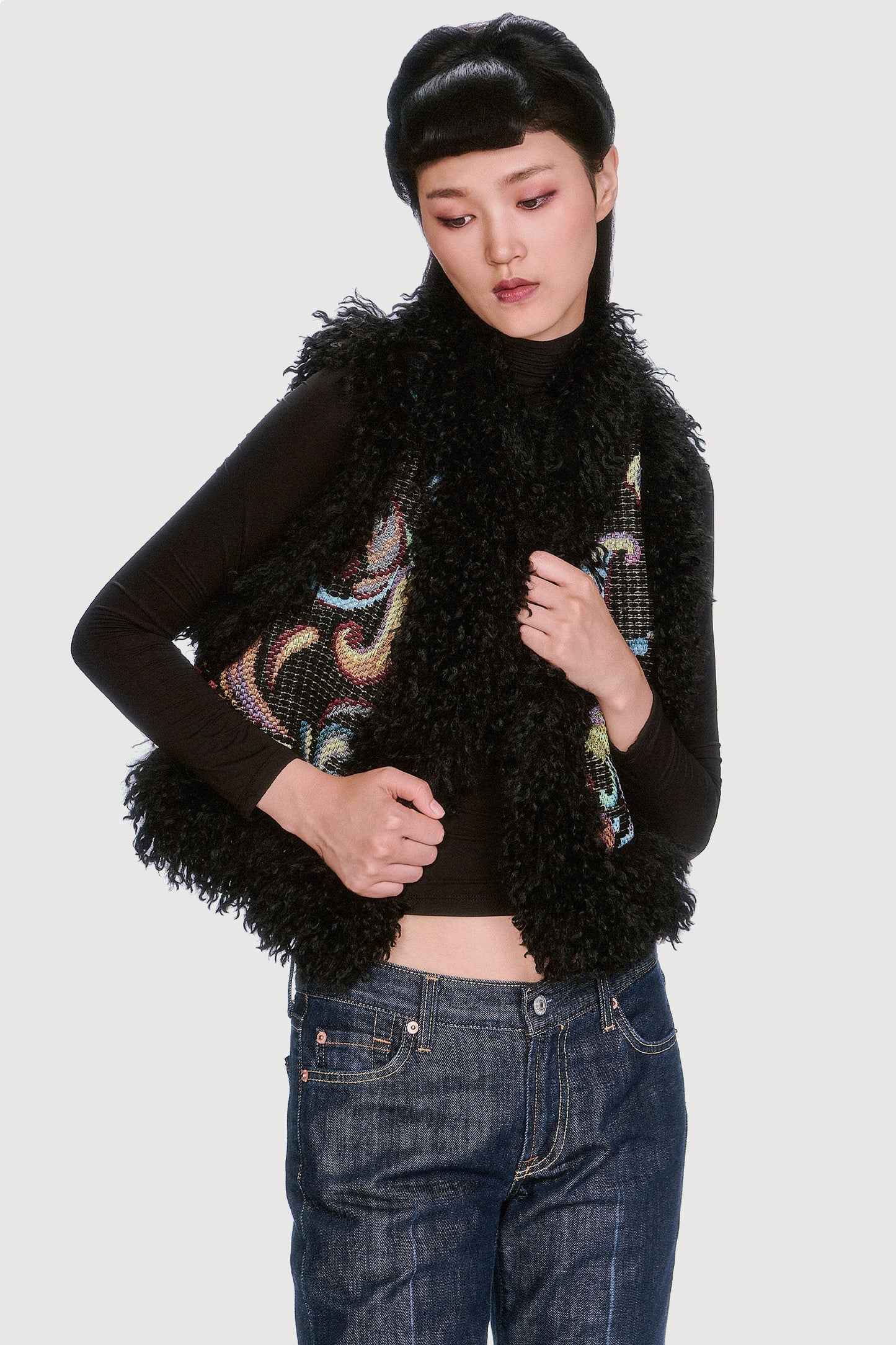 Tapestry Faux Fur Trim Vest