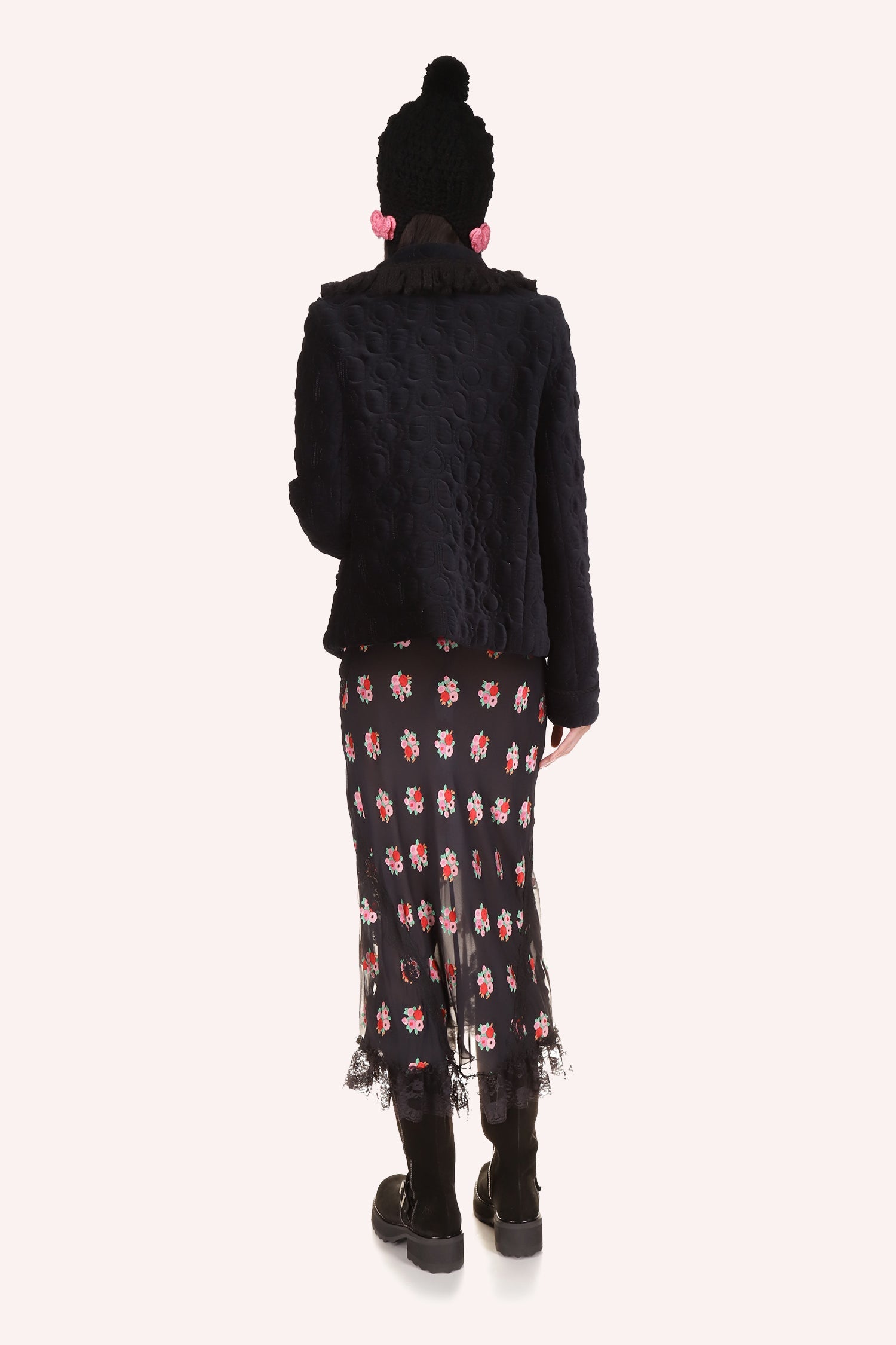 Long-sleeved jacket, large collar, daisies-like pattern