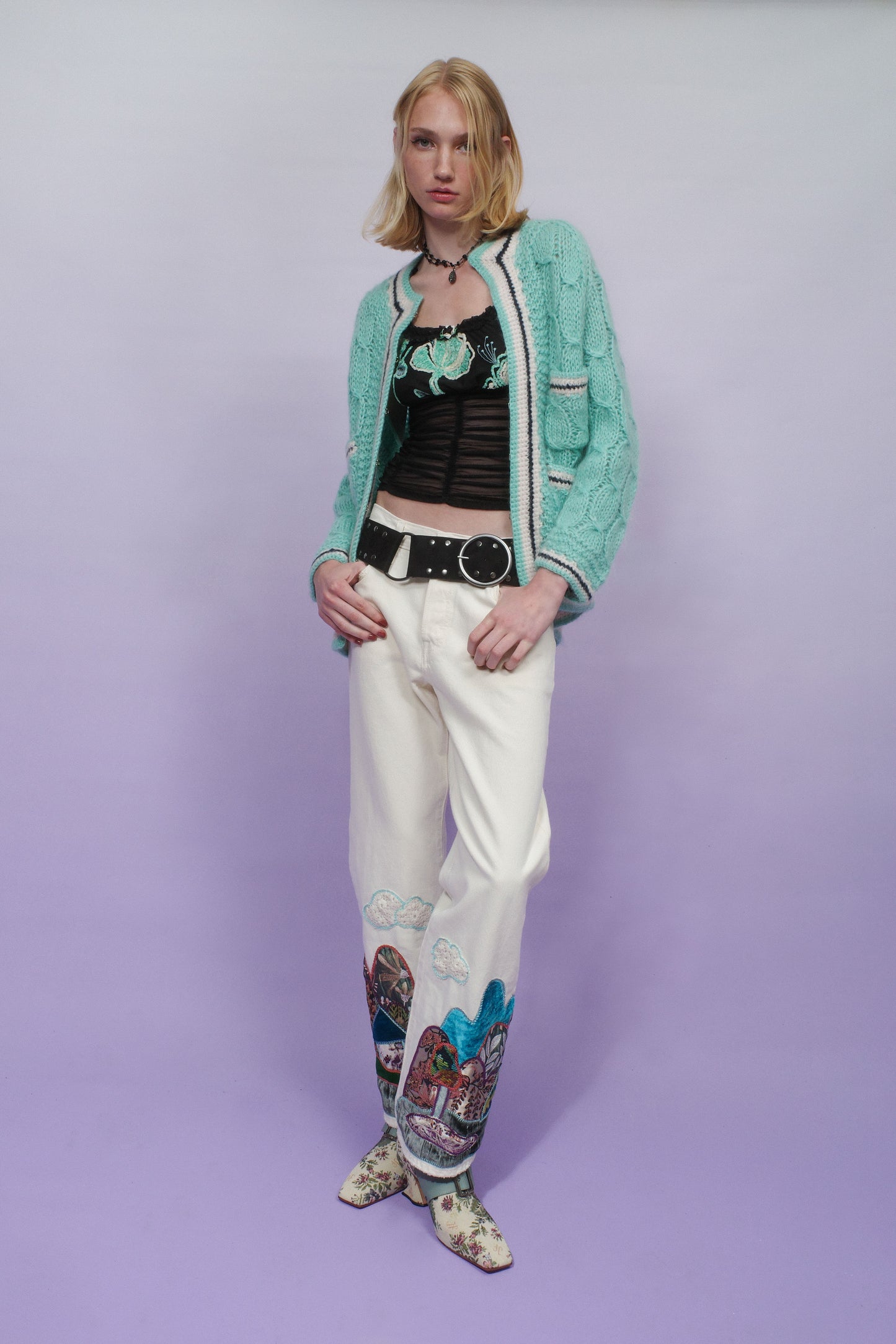 Chenille Embroidered Tulle Knit Ruched Camisole: PRE-ORDER