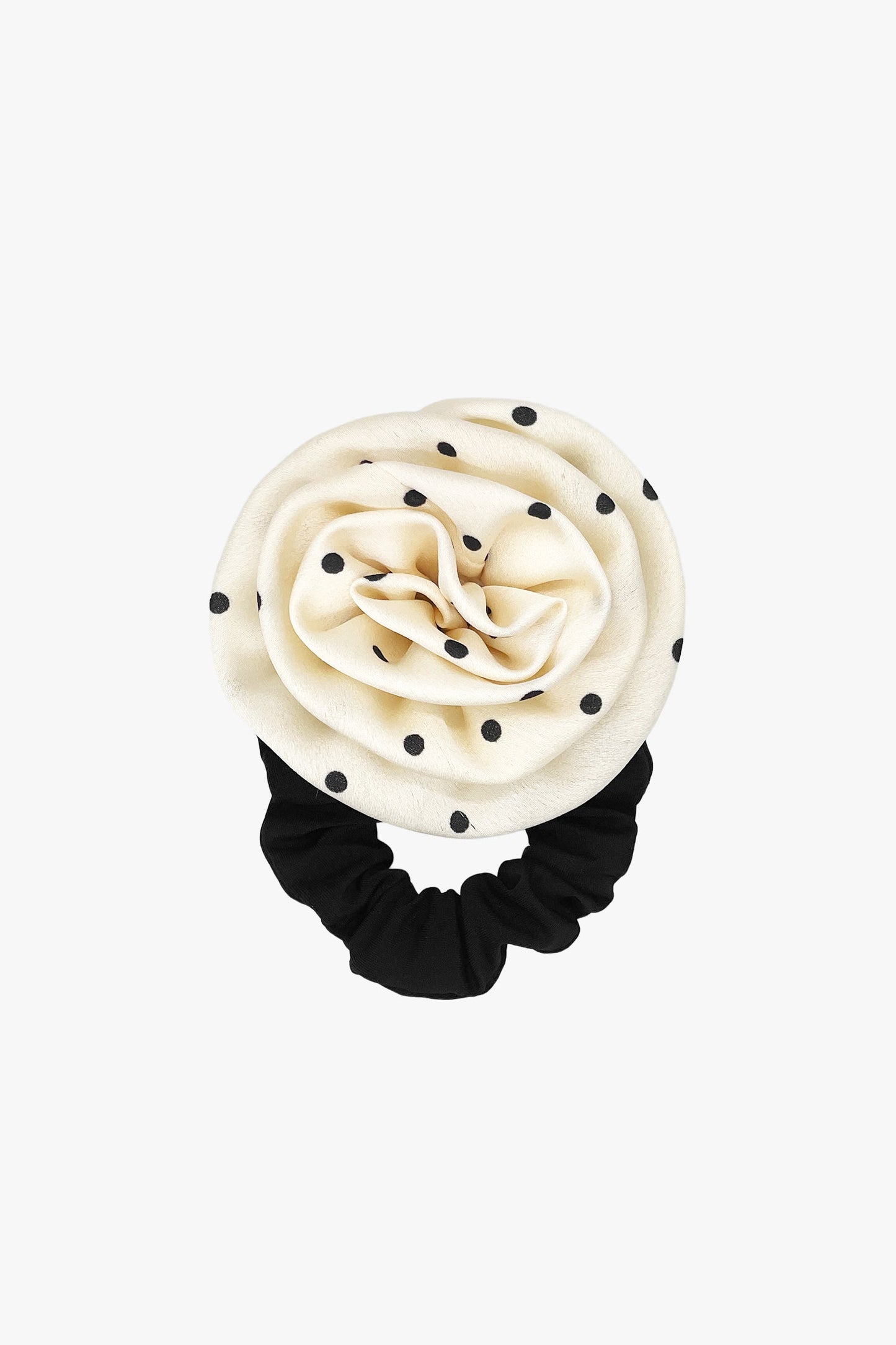 Satin Dot Flower Scrunchie- White