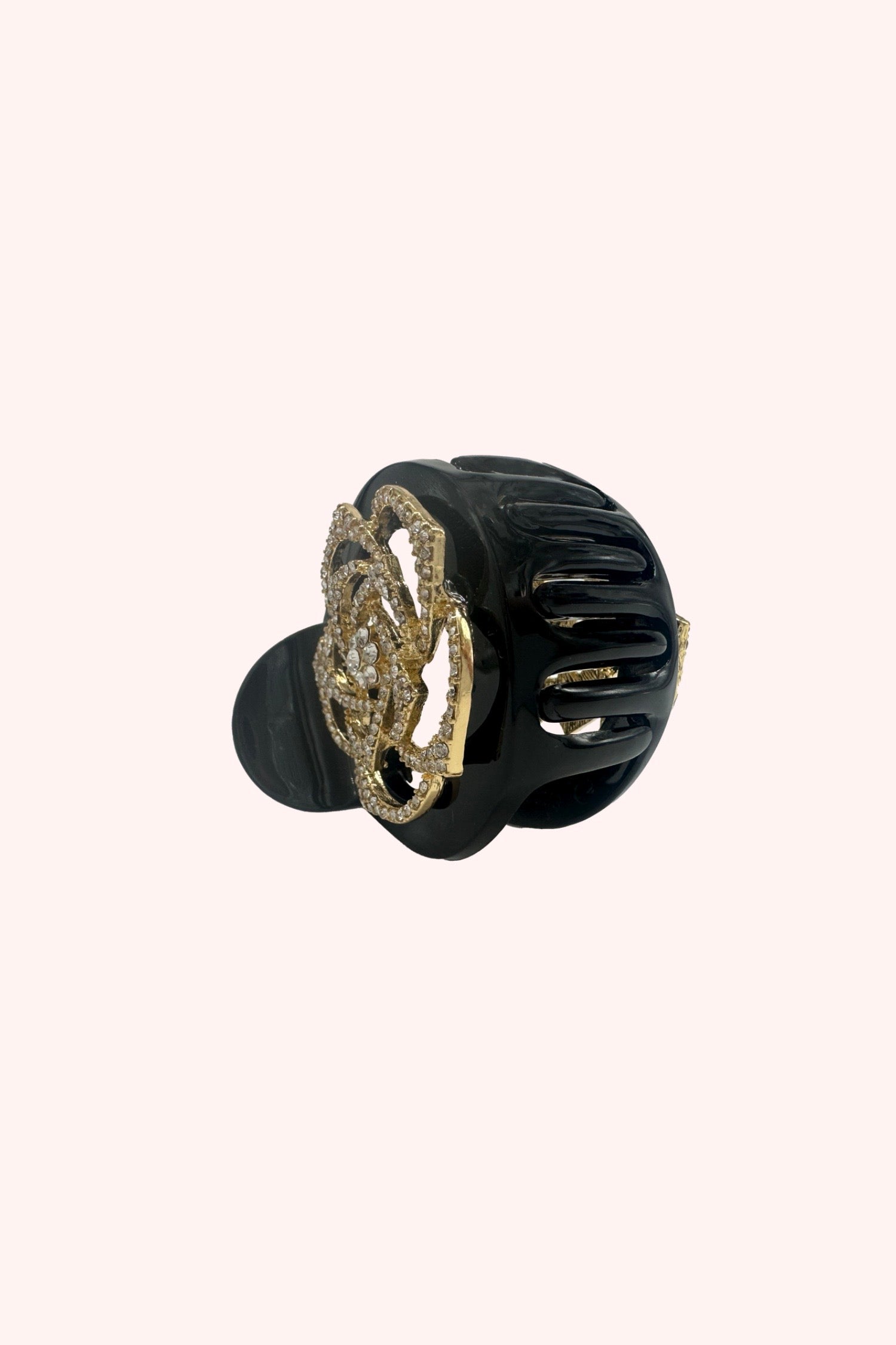 Stylized Gemstone Rose with Claw Clip Black