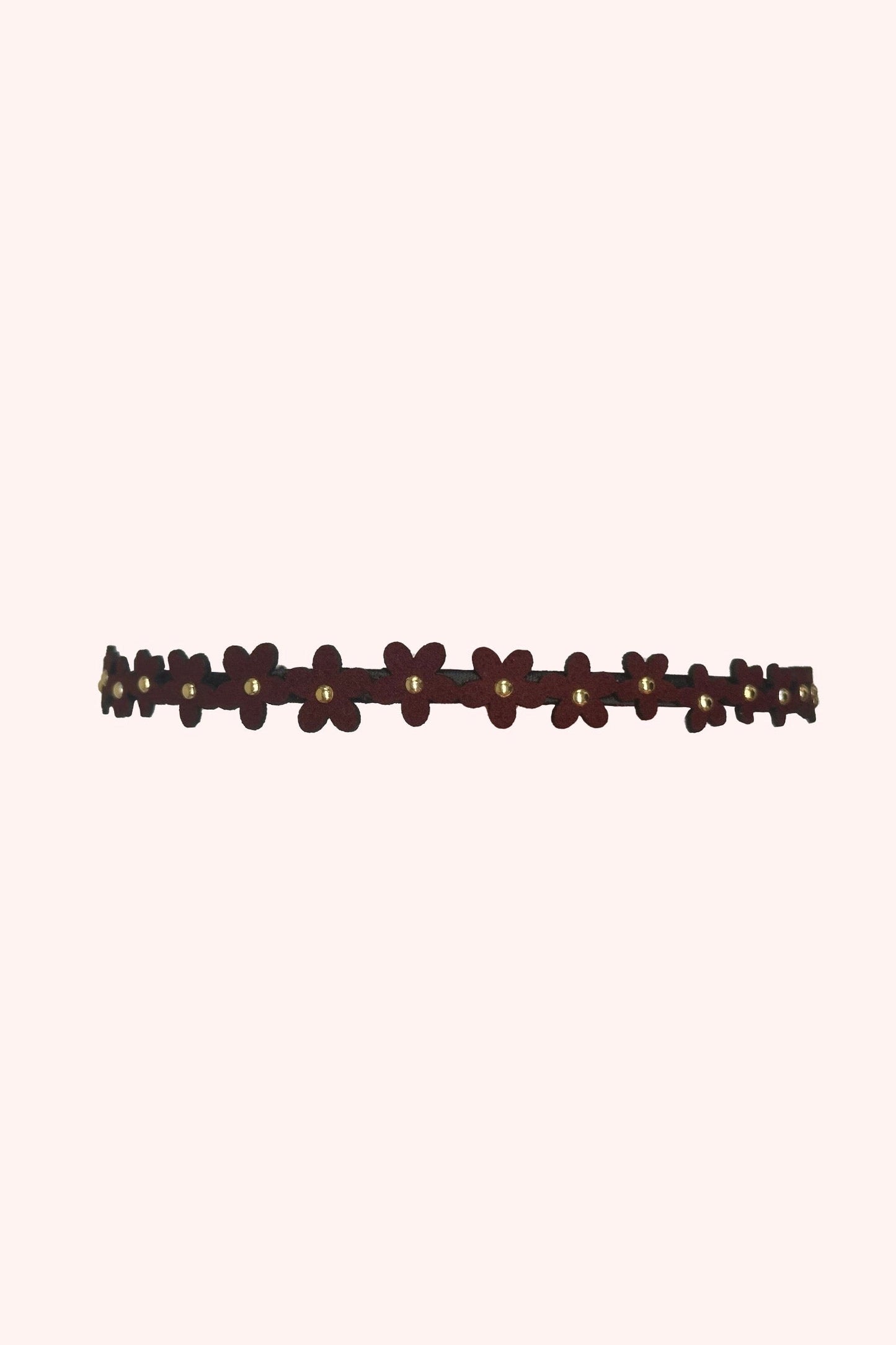 Forget Me Not Headband Maroon, repetitive 5-petals with golden center flower