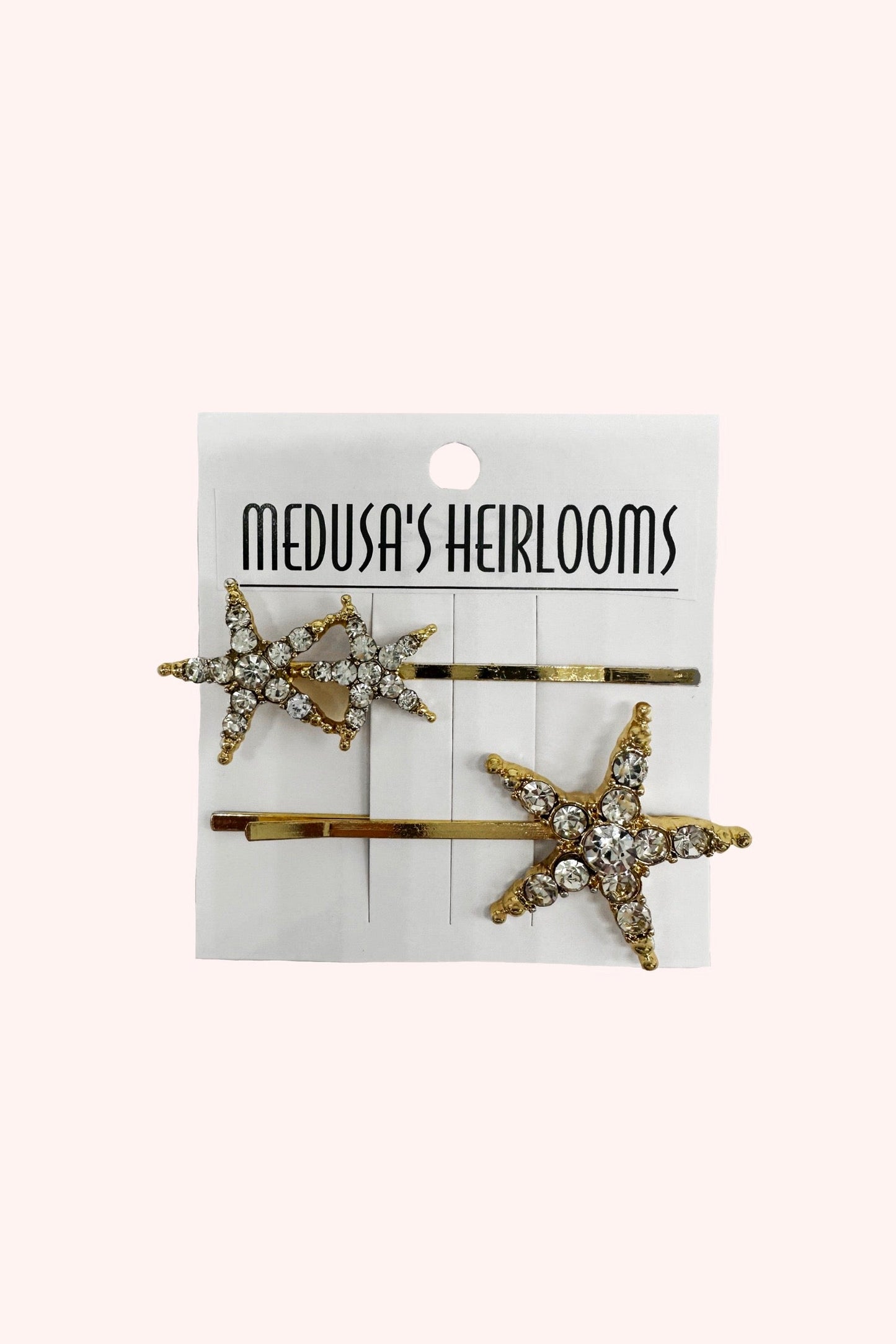 Oh My Stars Hair Pins gold, 1-pin and 1-star, 1-pin and 2-stars, on a display