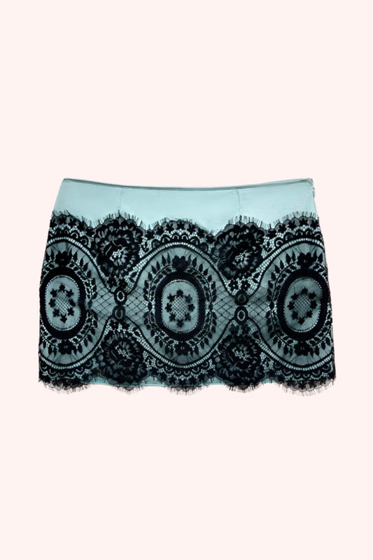 Washed Satin With Lace Mini Skirt