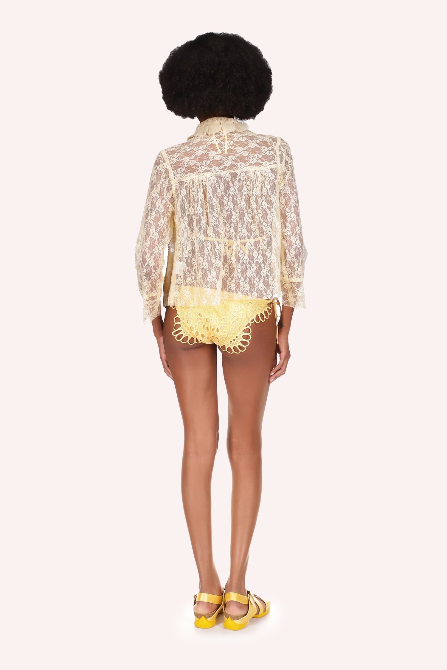 Arcadia Blossom Lace, see-thru off-white, Hips long, long sleeves, hems in plain off-white