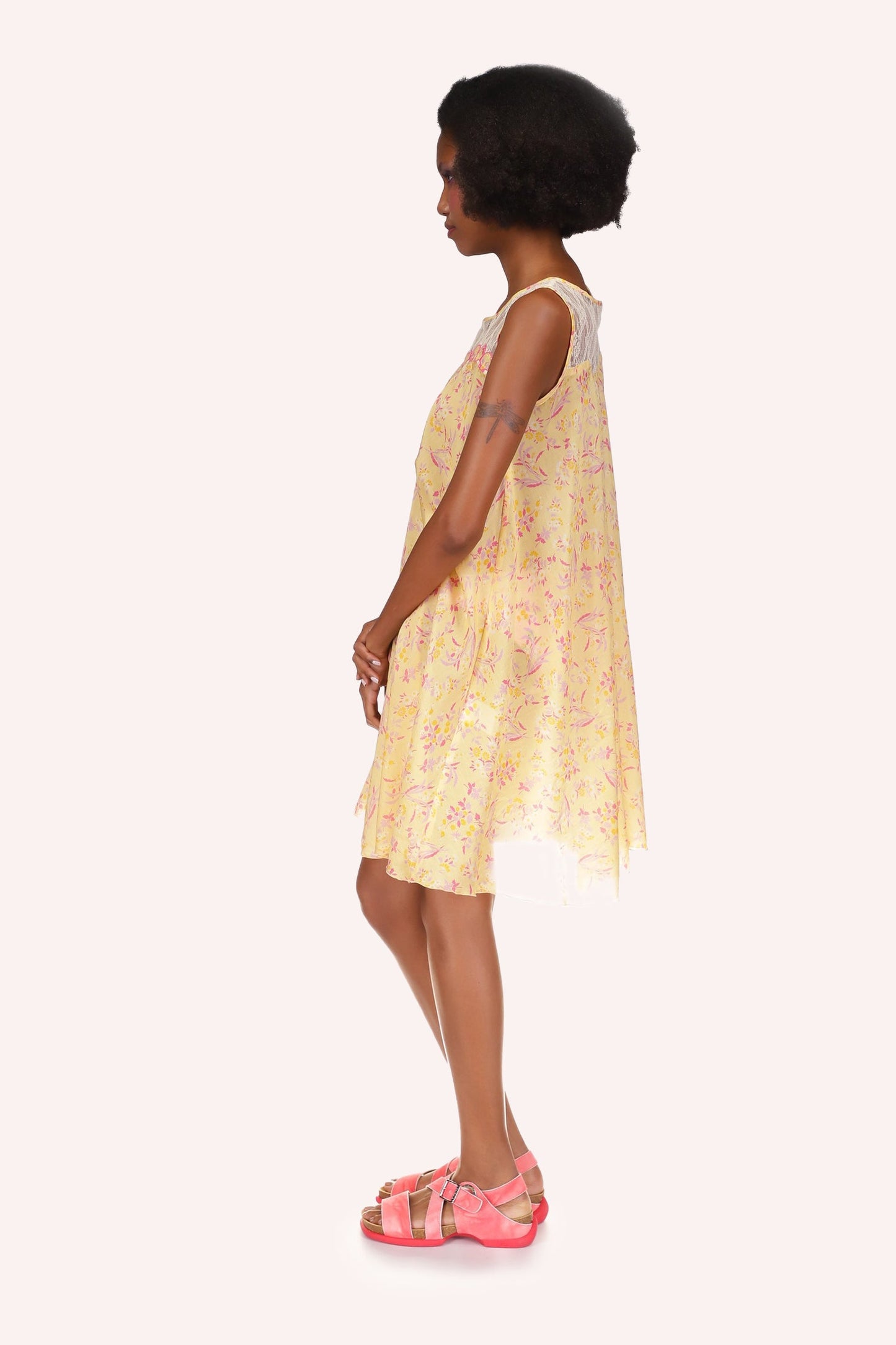 Arcadia Blossom Sleeveless Dress, yellow with small red spots