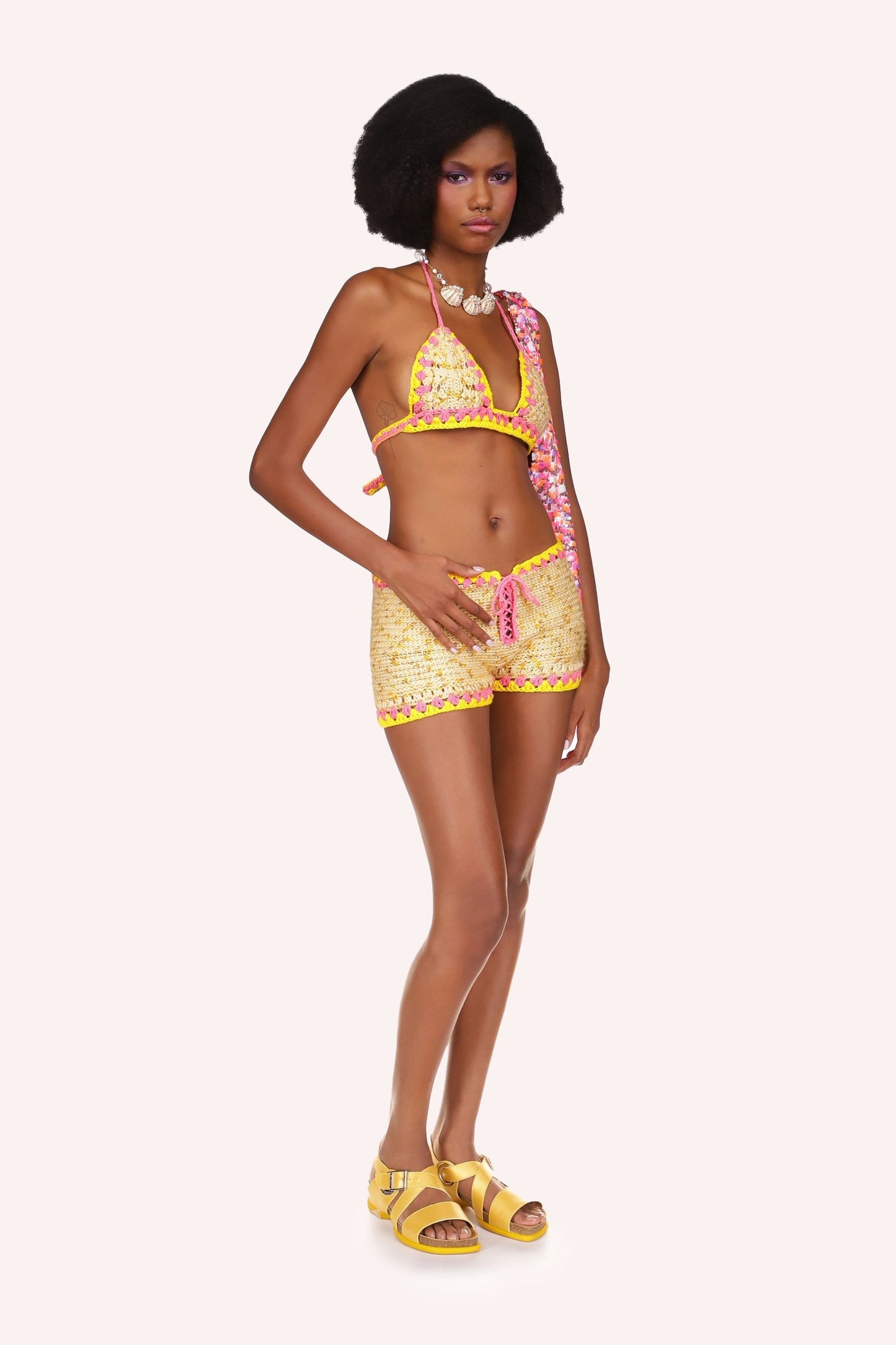 Main color of this Rivera Crochet Set is yellow with colored spots.