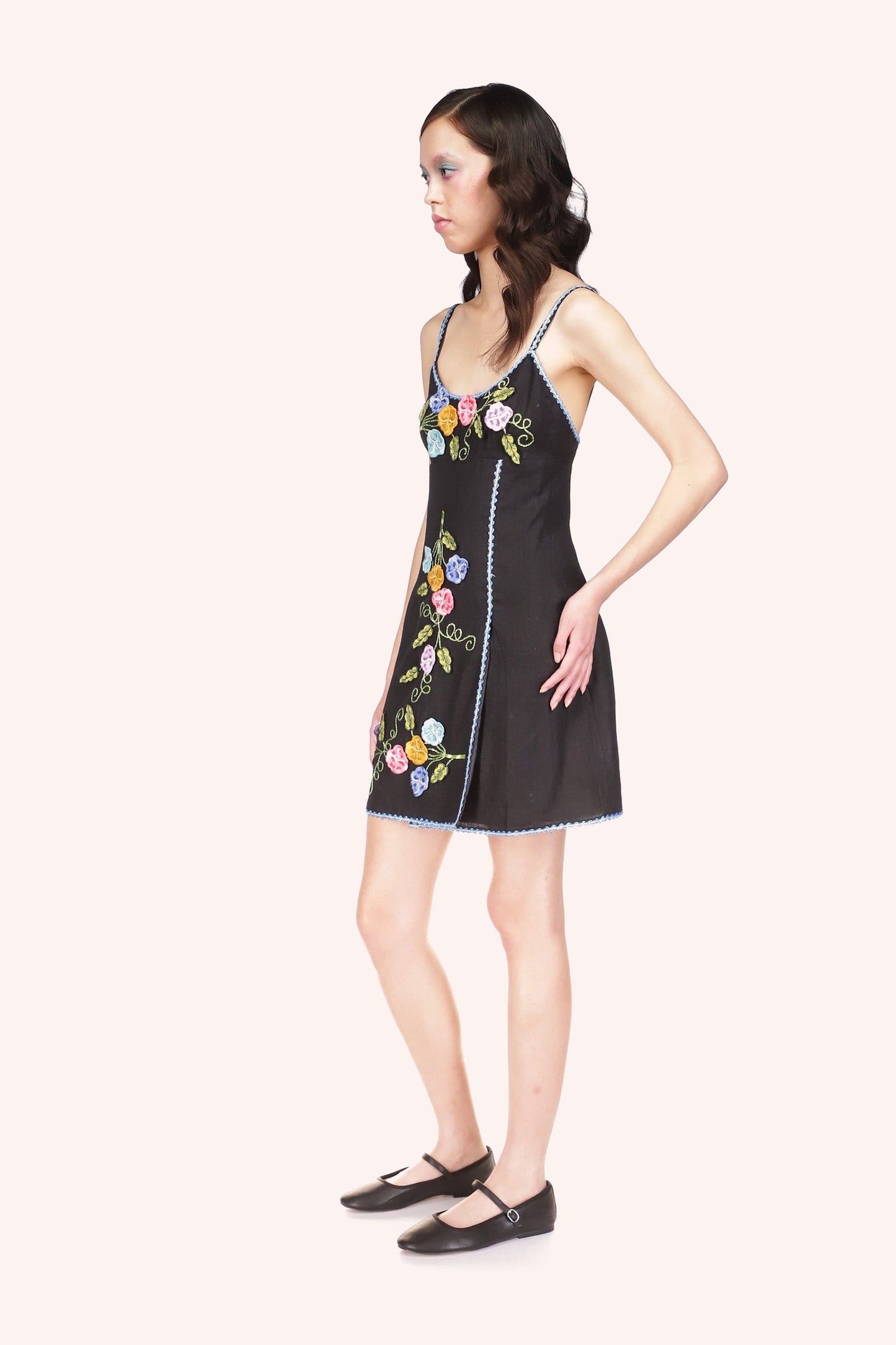 3-D Pansy Embroidered on Linen Dress