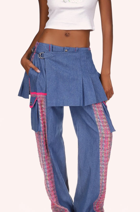 Denim Pleated Wrap Kilt