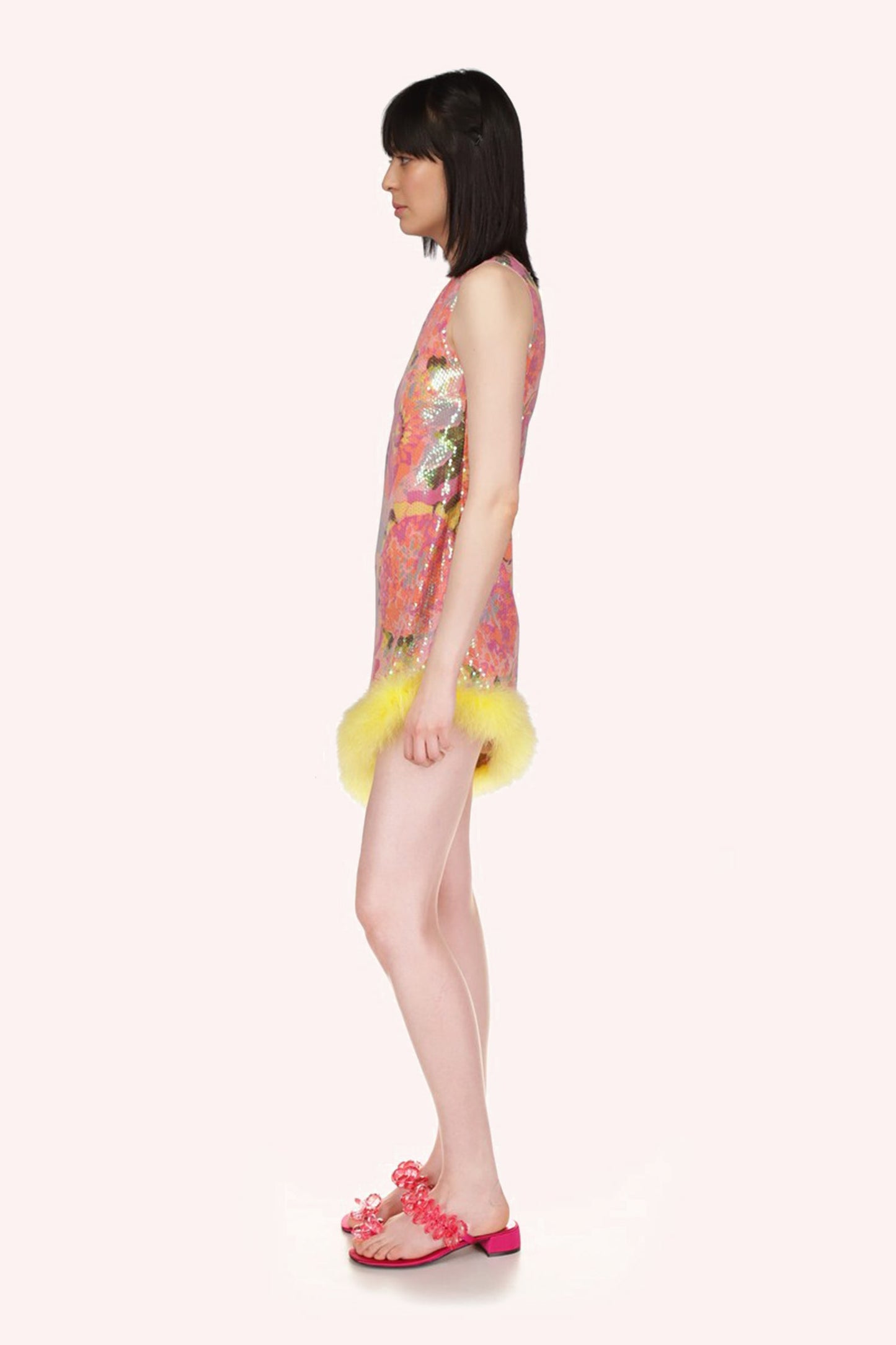 Dahlias Iridescent Sequin Asymmetrical Dress