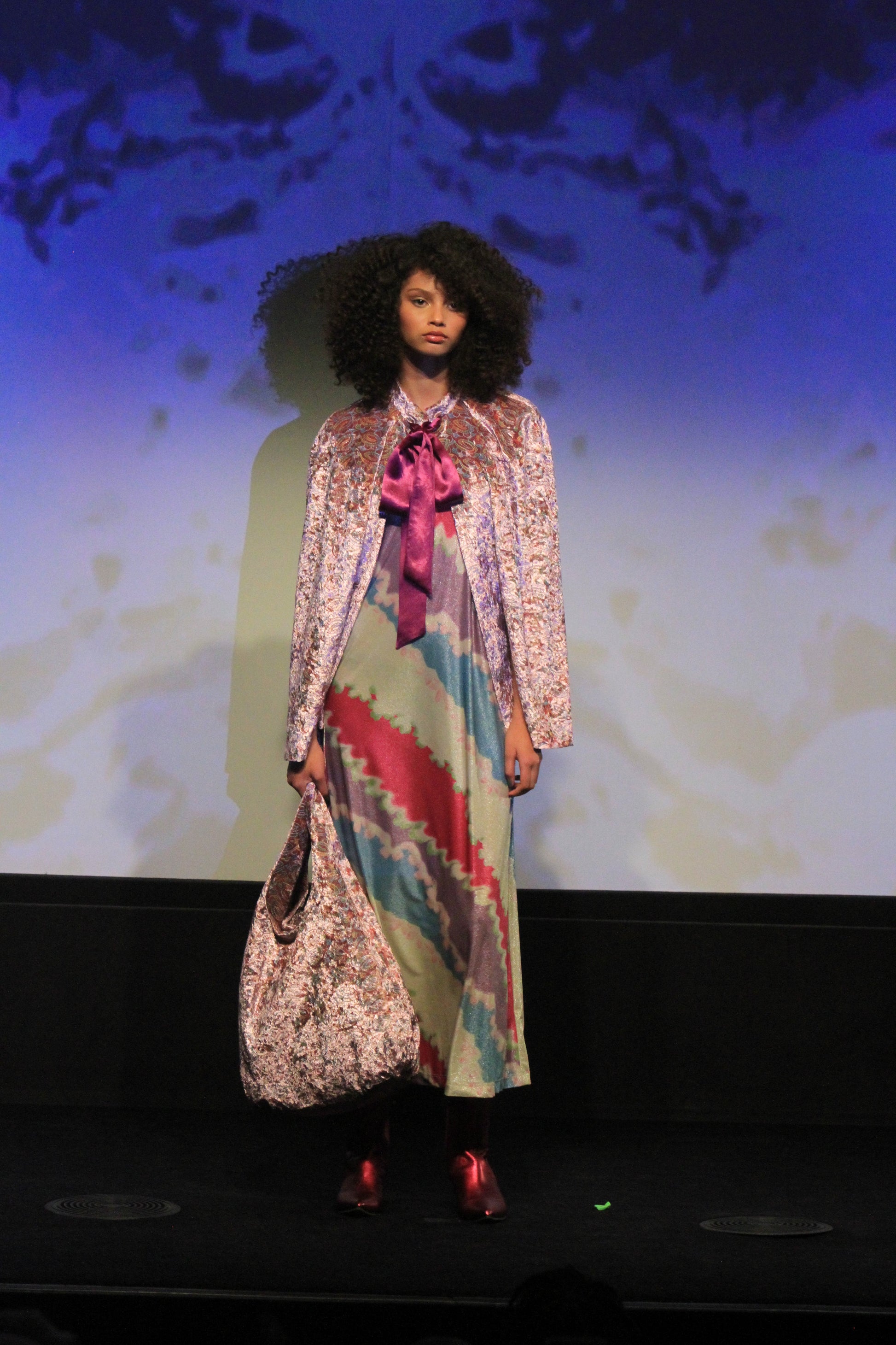 Under Runway lights, Swirling Embroidery Hobo Large Bag purple with long shoulders straps