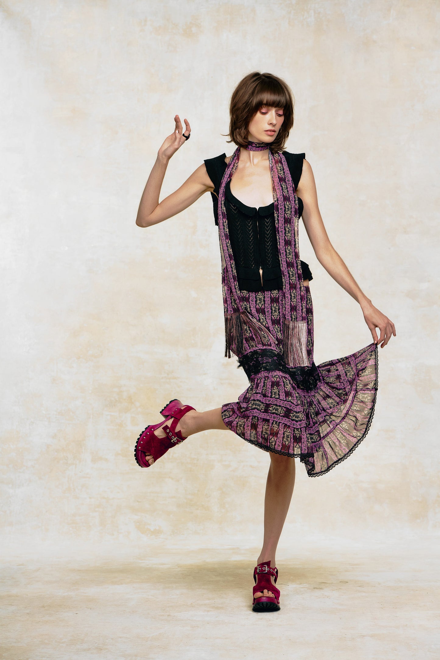 Cameo Stripe Print Fringe Scarf