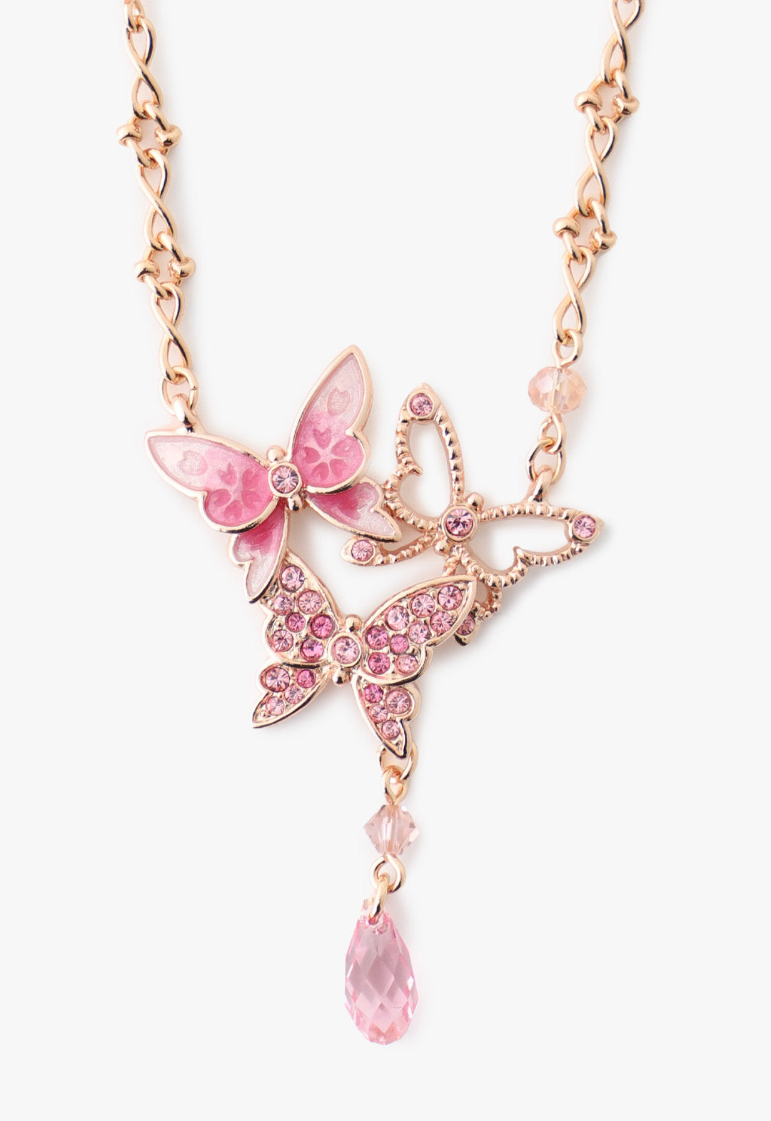 Bejeweled Butterfly Princess Necklace - Pink Rose Gold