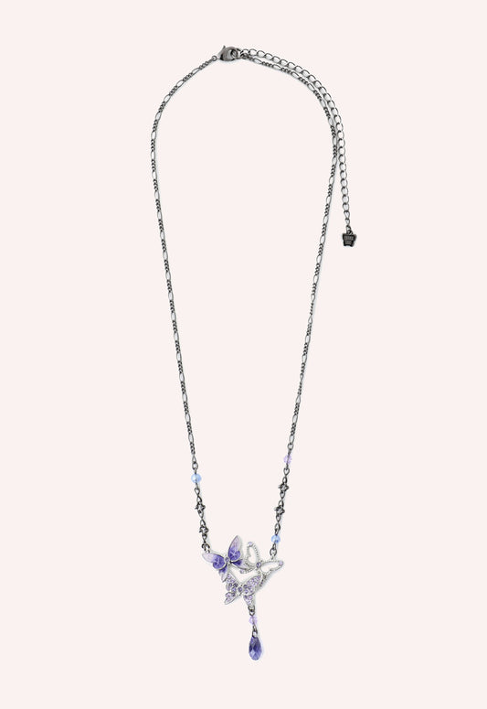 Bejeweled Butterfly Princess Necklace - Violet Gunmetal