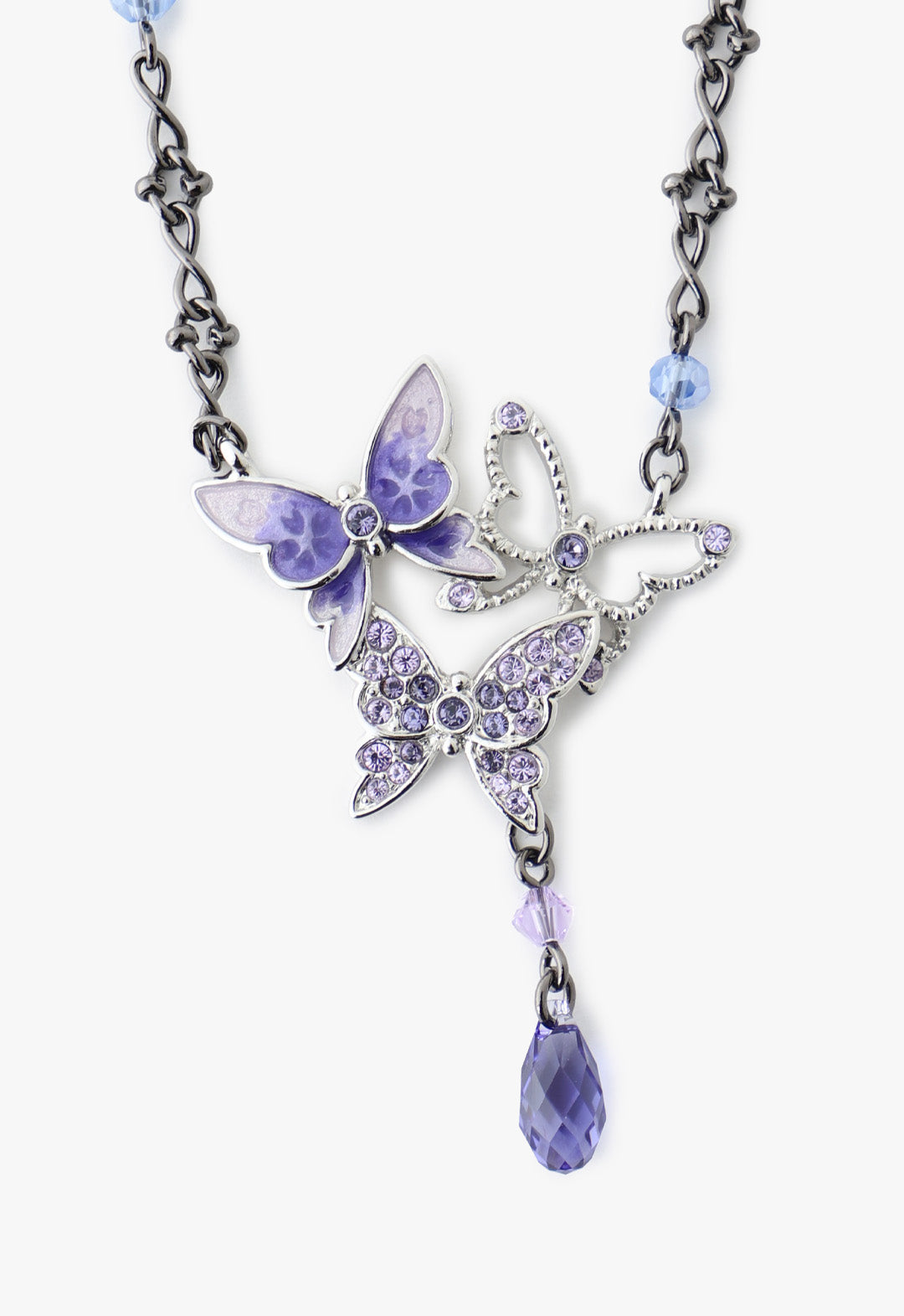 Bejeweled Butterfly Princess Necklace - Violet Gunmetal
