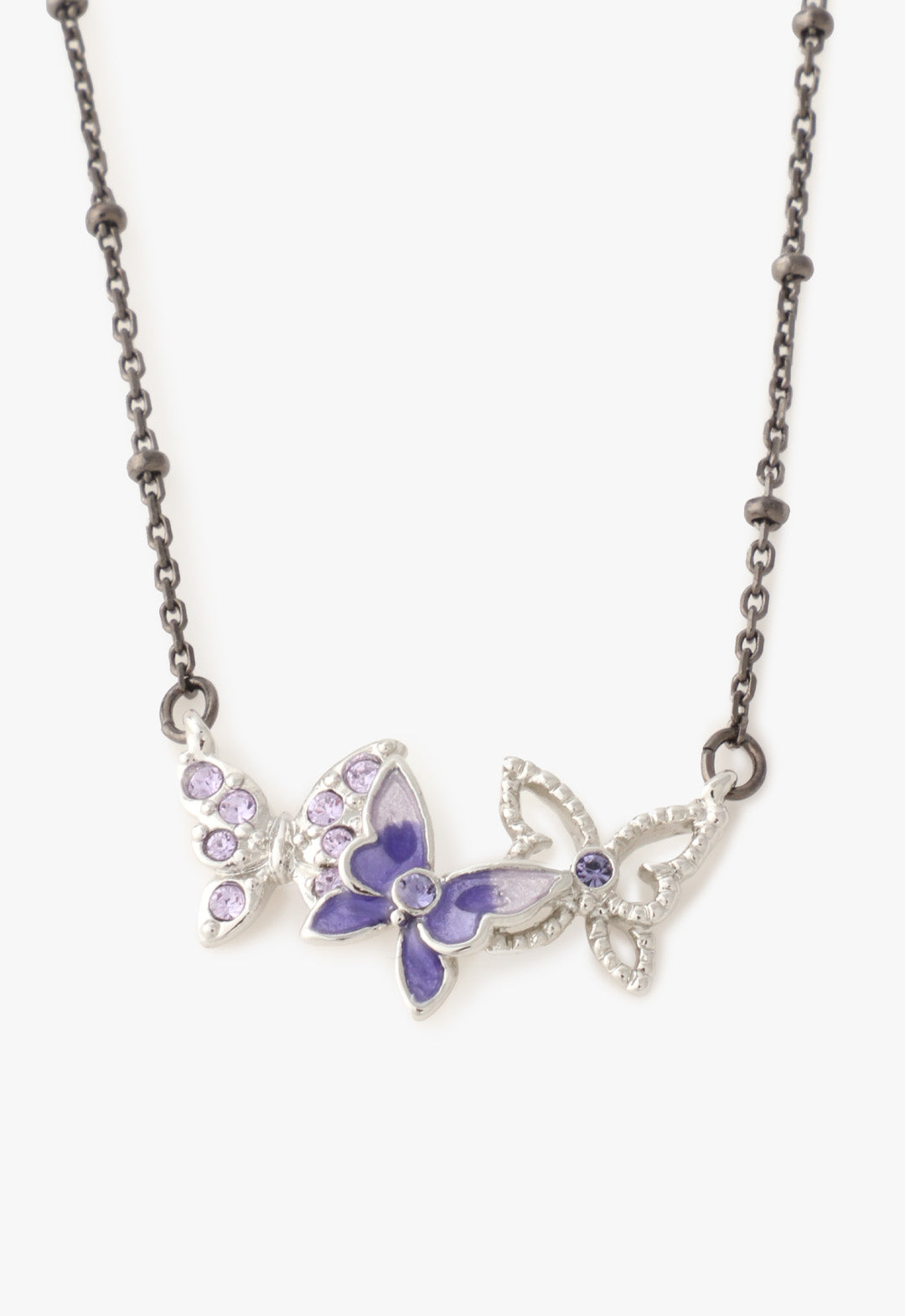 Bejeweled Butterfly Necklace - Violet Gunmetal