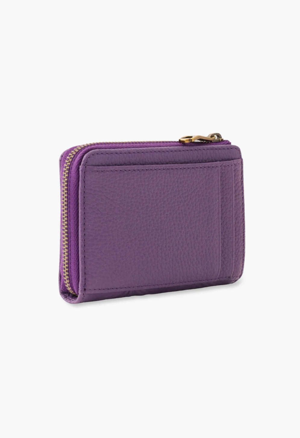 Nova Small Wallet purple Mini matte leather wallet, zipper closure, large stiches.