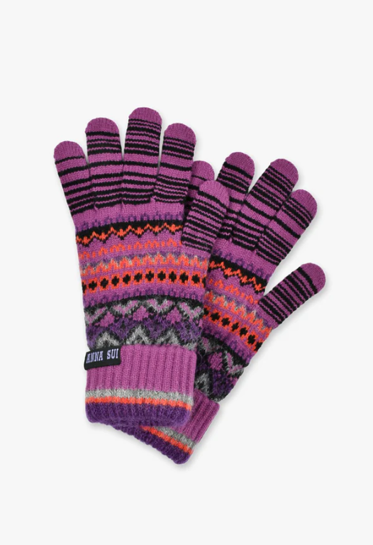 Anna Sui Fair Isle Gloves- Purple