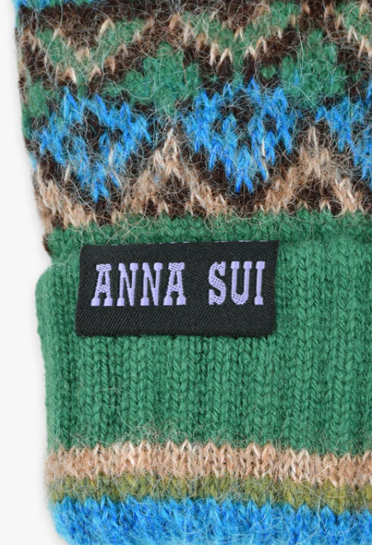 Anna Sui Fair Isle Gloves- Green
