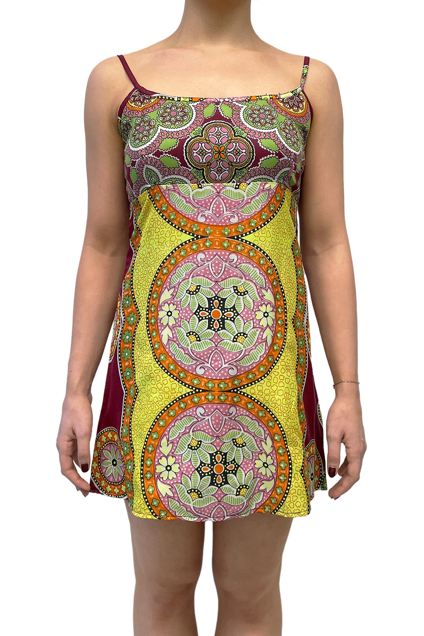 retro groovy dress Vintage Y2K Brown 70s Style Retro Wavy Bohemian Hippie Groovy Mini Dress / S