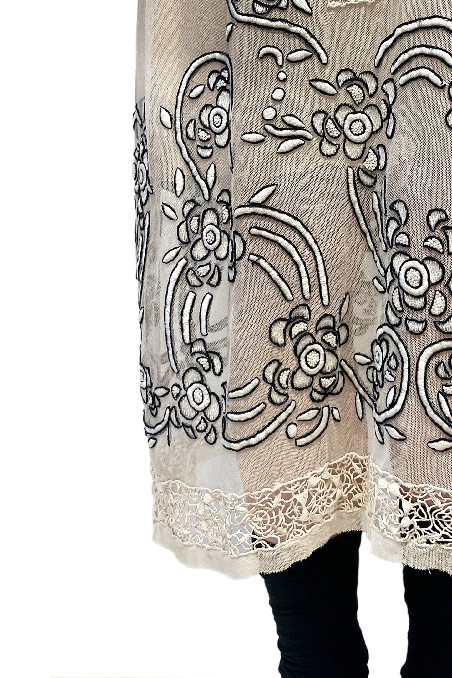 Vintage Sheer Cream Lace Midi Dress