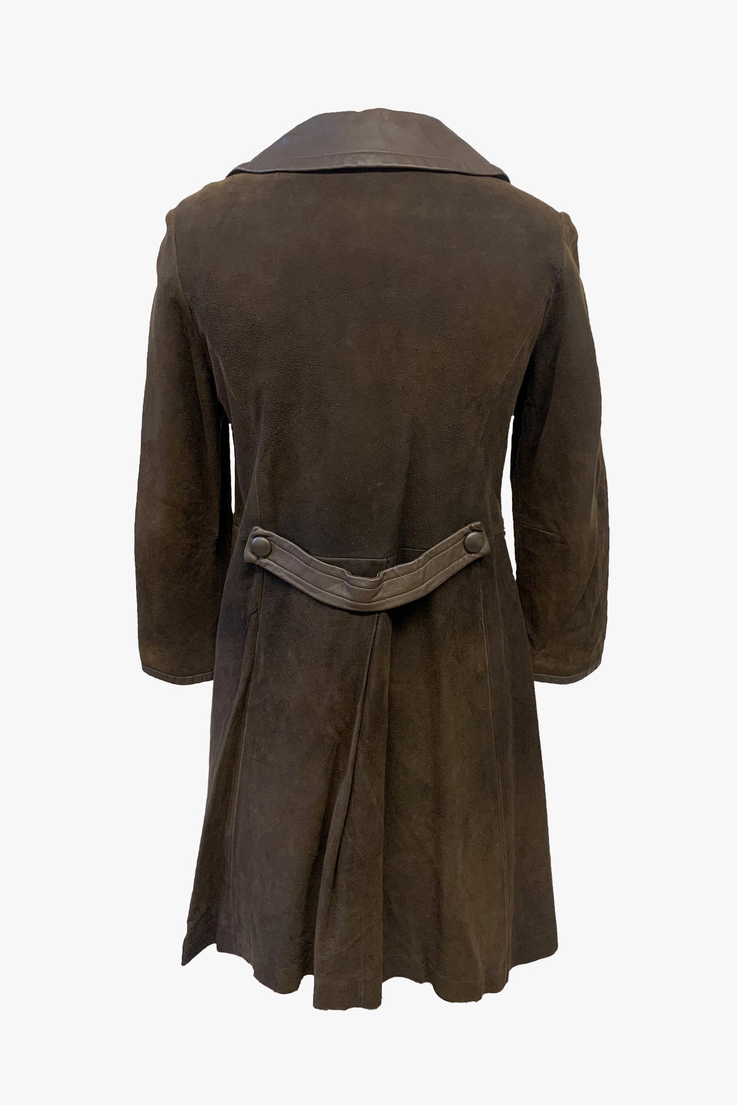 Vintage Brown Suede Coat with Leather Trim