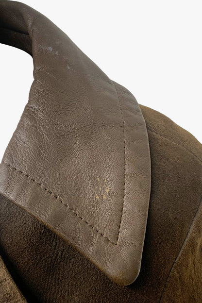 Vintage Brown Suede Coat with Leather Trim