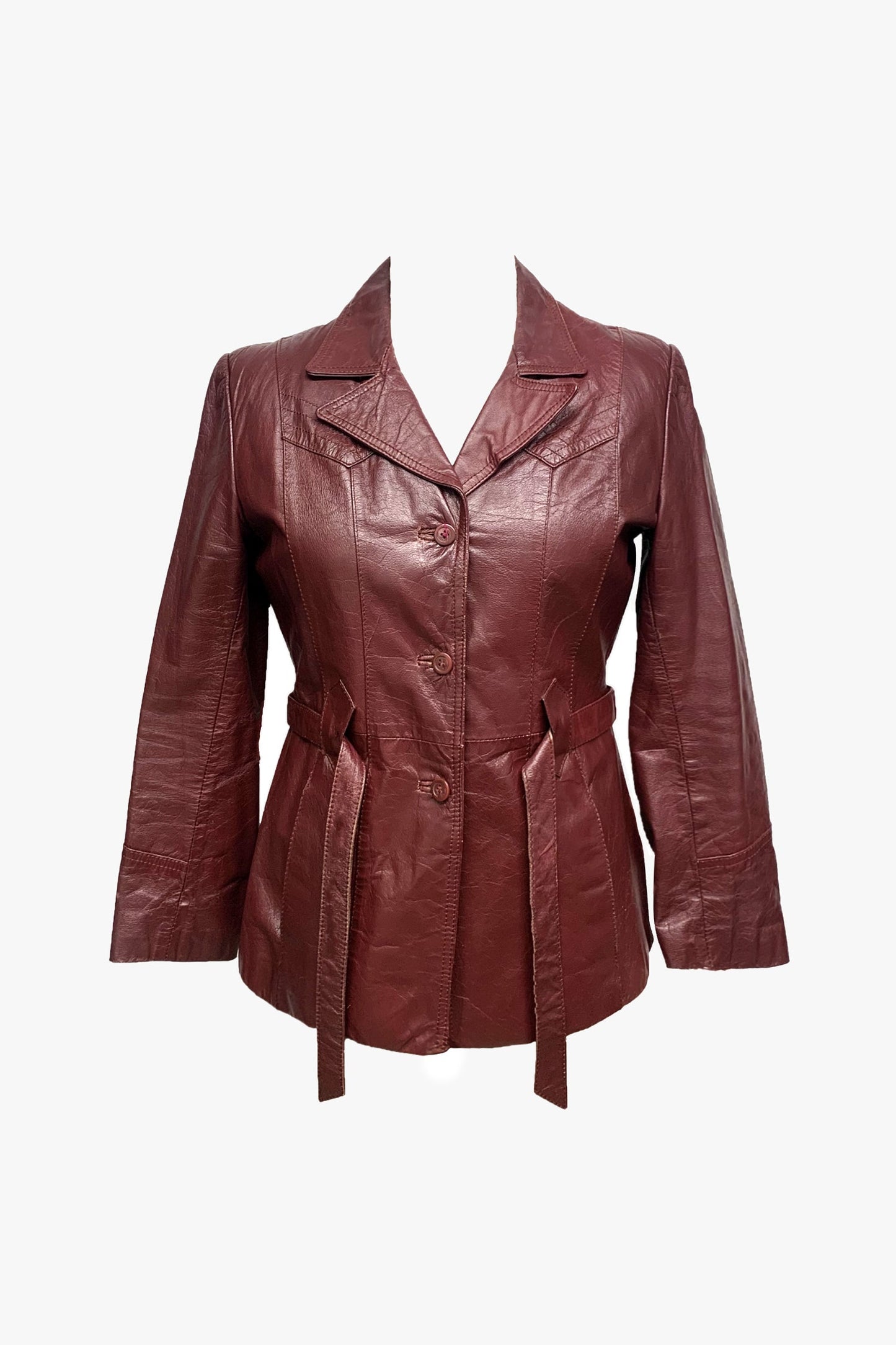 Vintage Leather Belted Coat with Removable Lining