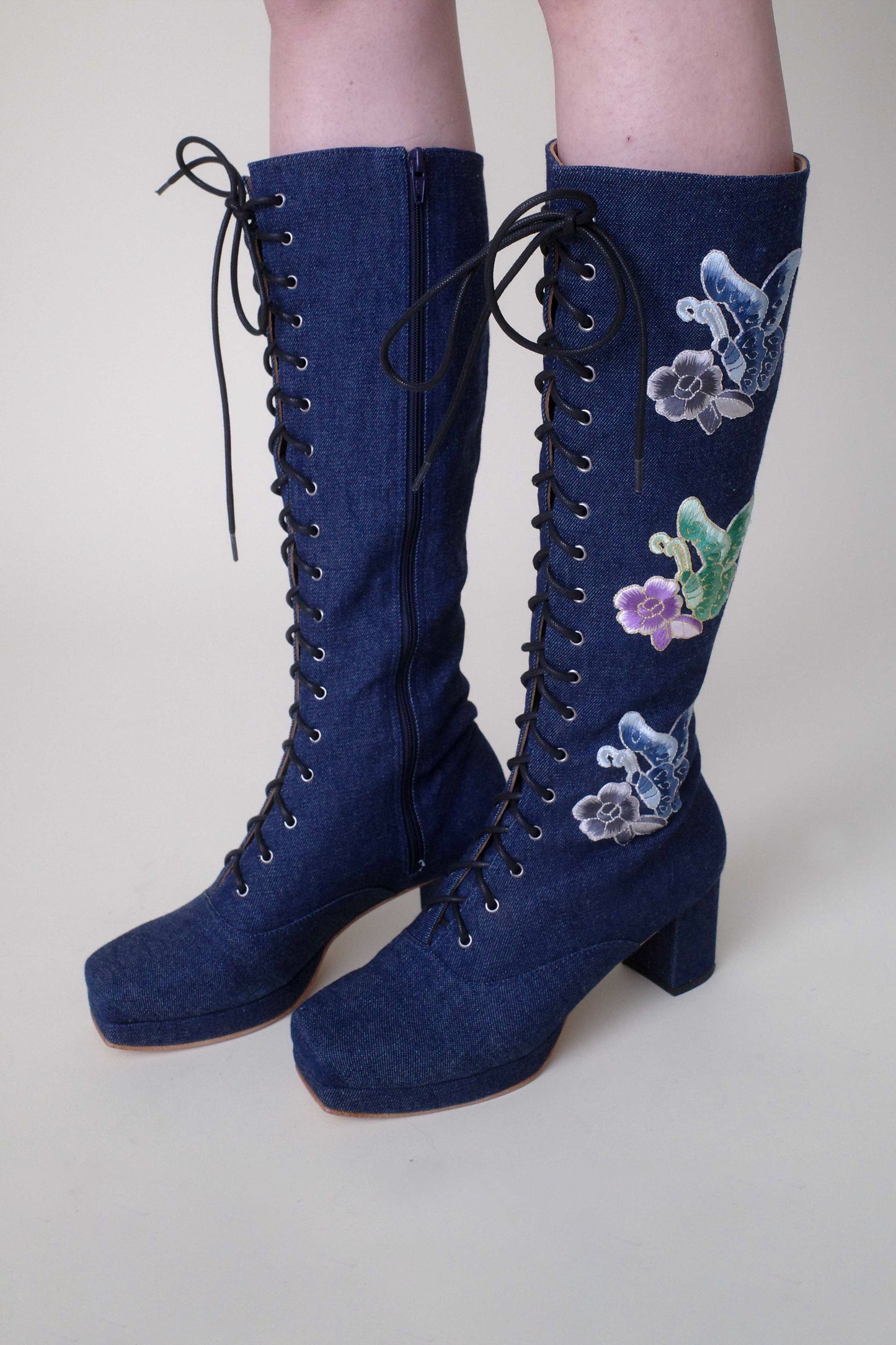 John Fluevog x Anna Sui Butterfly Boots - Denim Blue