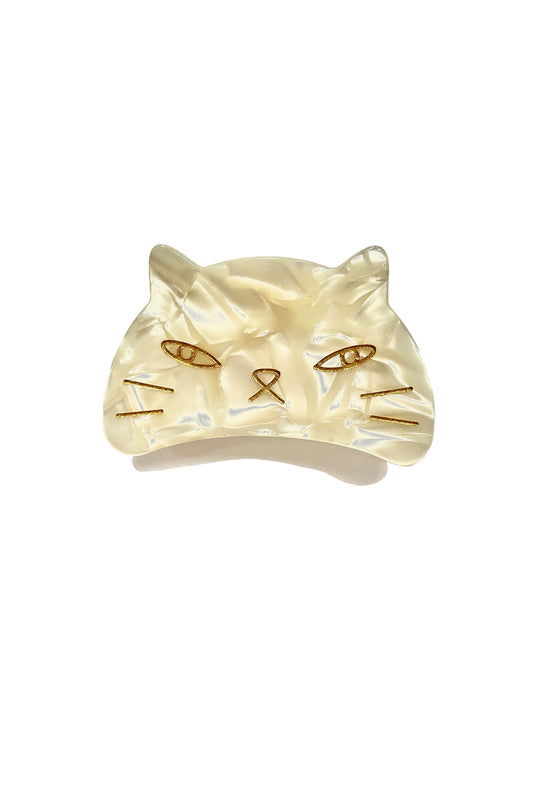 Etched Large Cat Jaw Clip, ivory cat head, golden highlight, cat head used to open the hair jaw