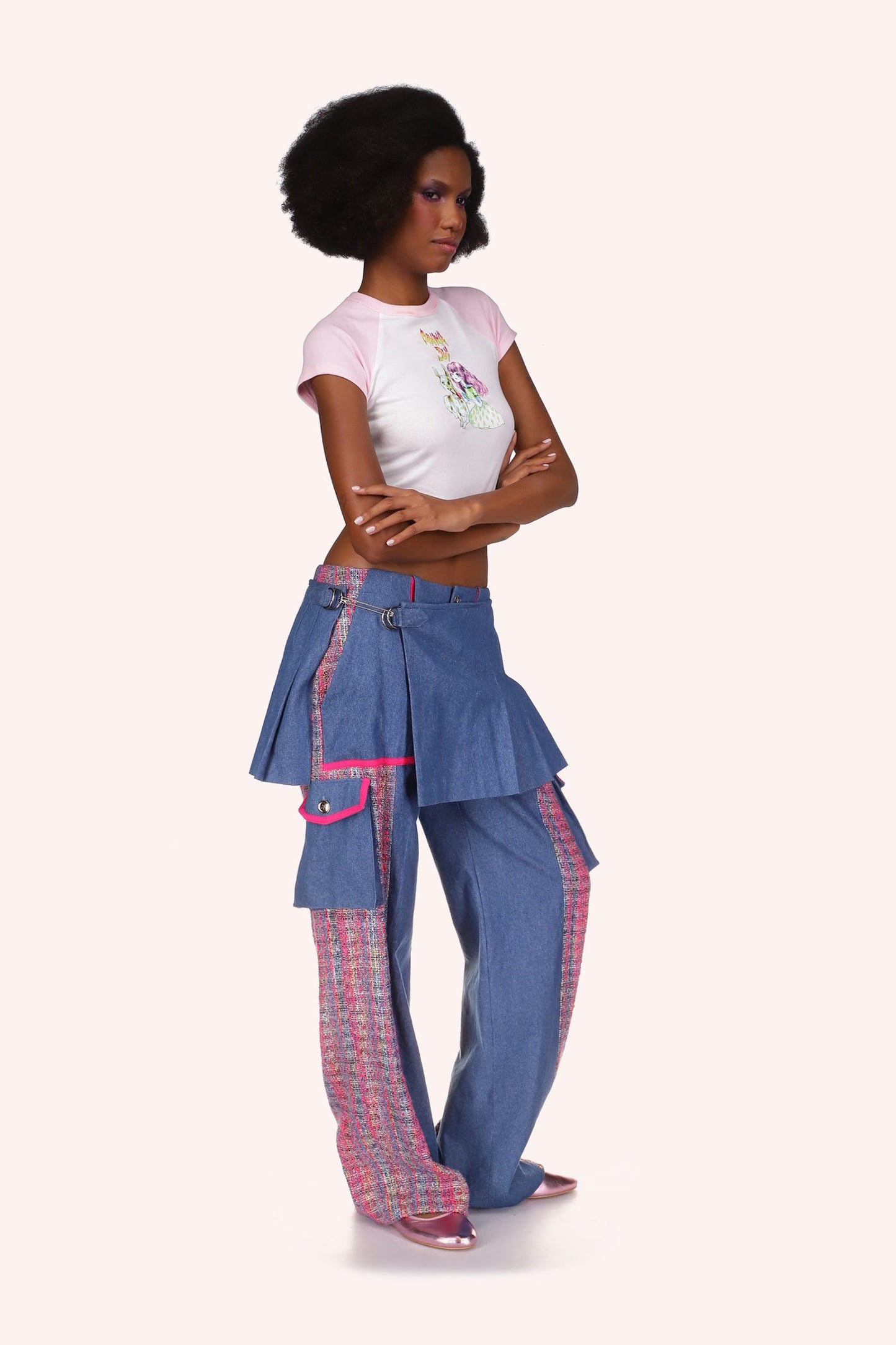 Micro Ribbed Baby Tee White, above hips A.S. logo above a stylized little girl with a large white dog