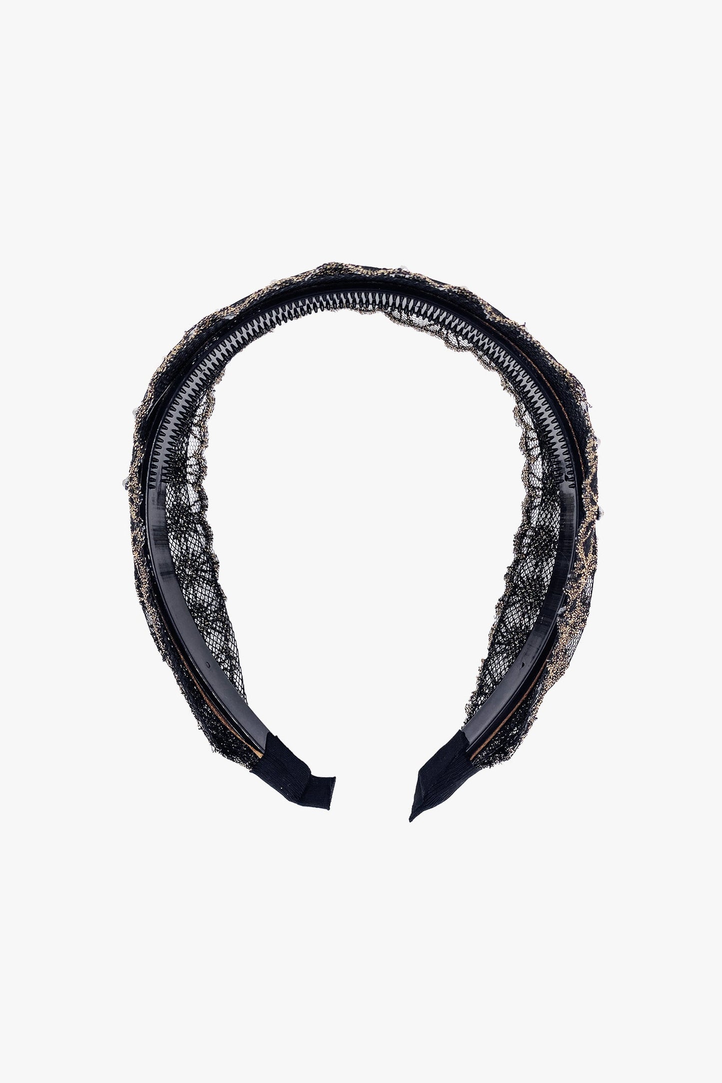 Lacey Embroidered Crystal Headband - Gold