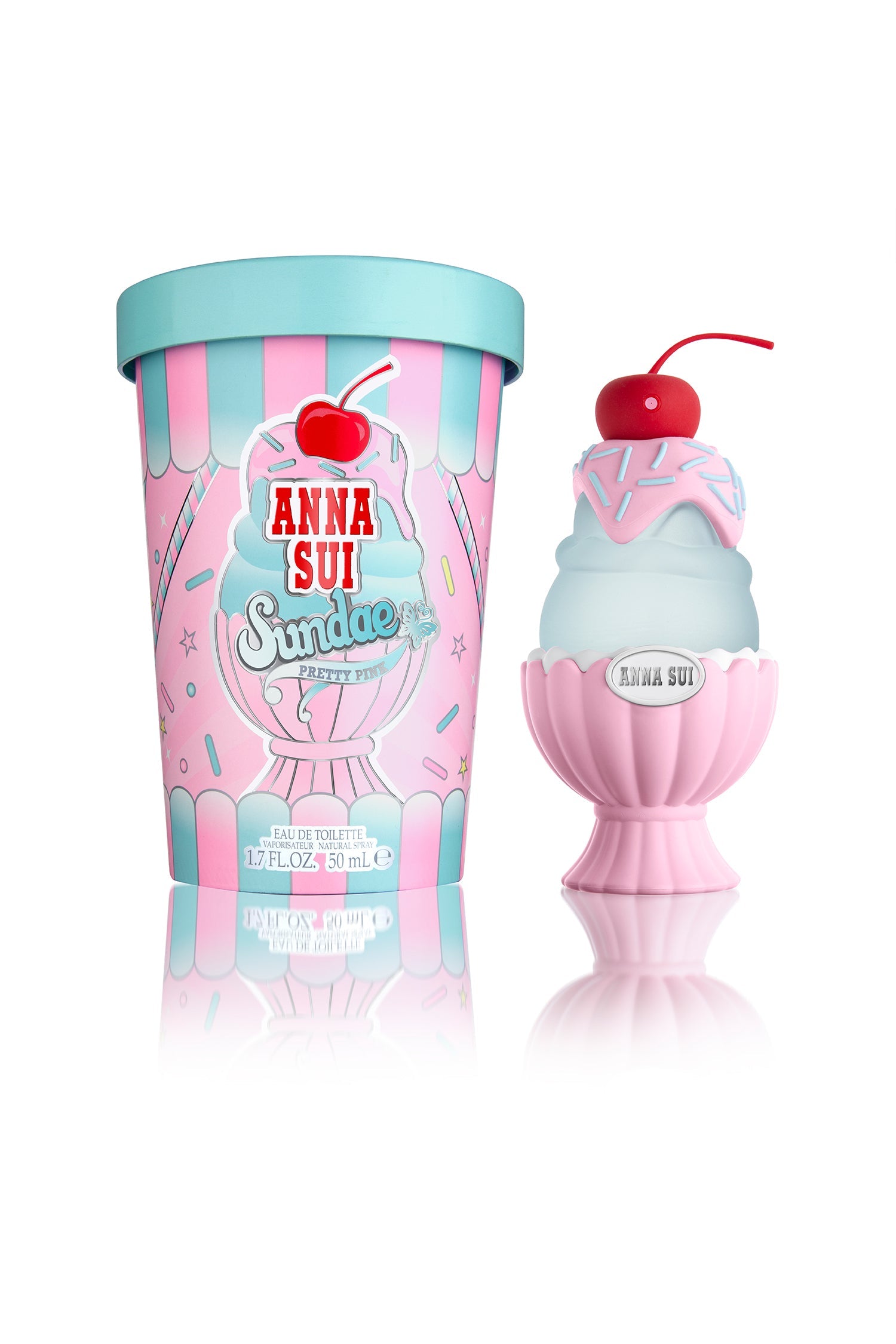 Eau de toilette Set for girly girls in an ice cream sundae bottle with a cherry sprayer, in a pink box